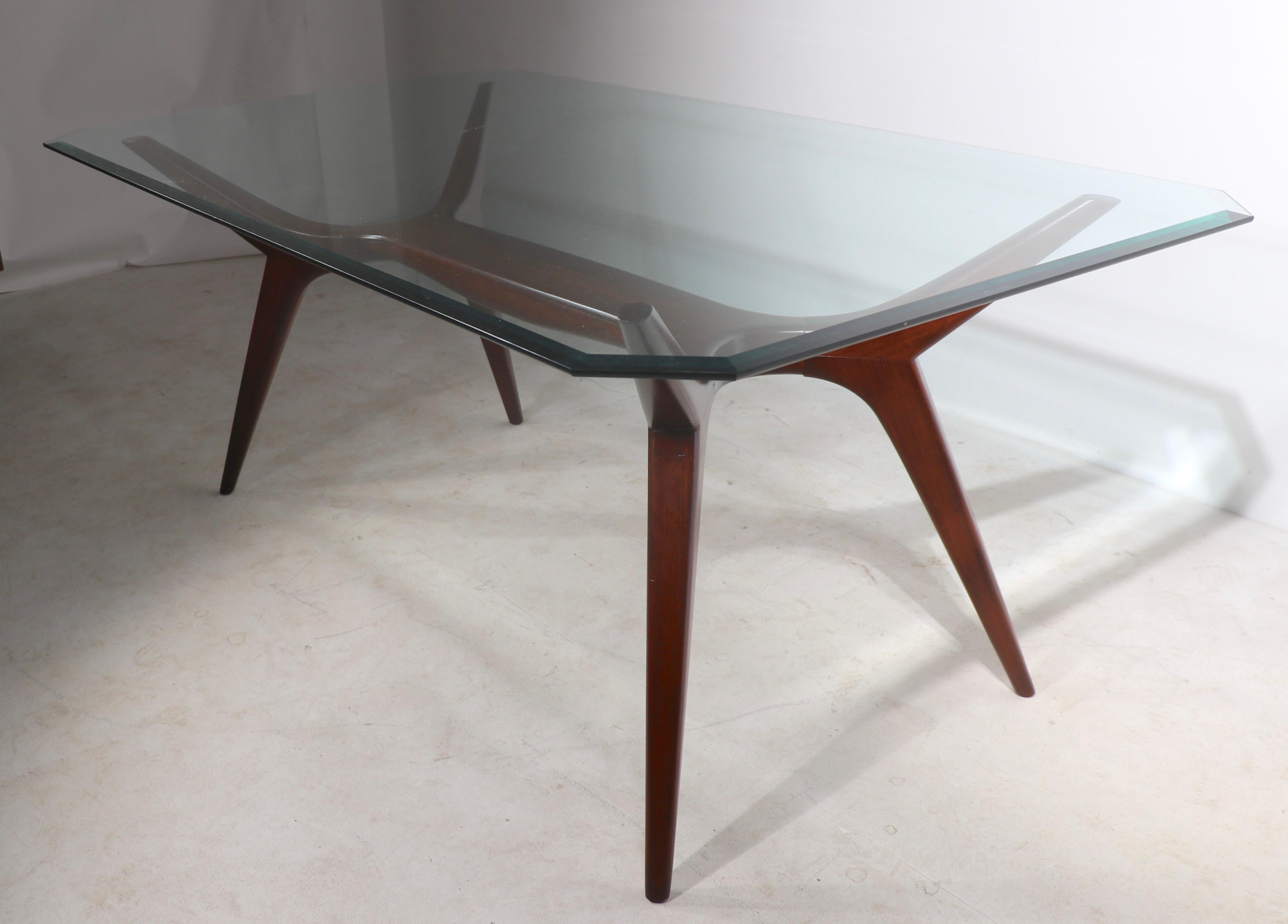 Sculptural Mid Century Dining Table of Cuban Mahogany and Plate Glass Ca. 1950's For Sale 1