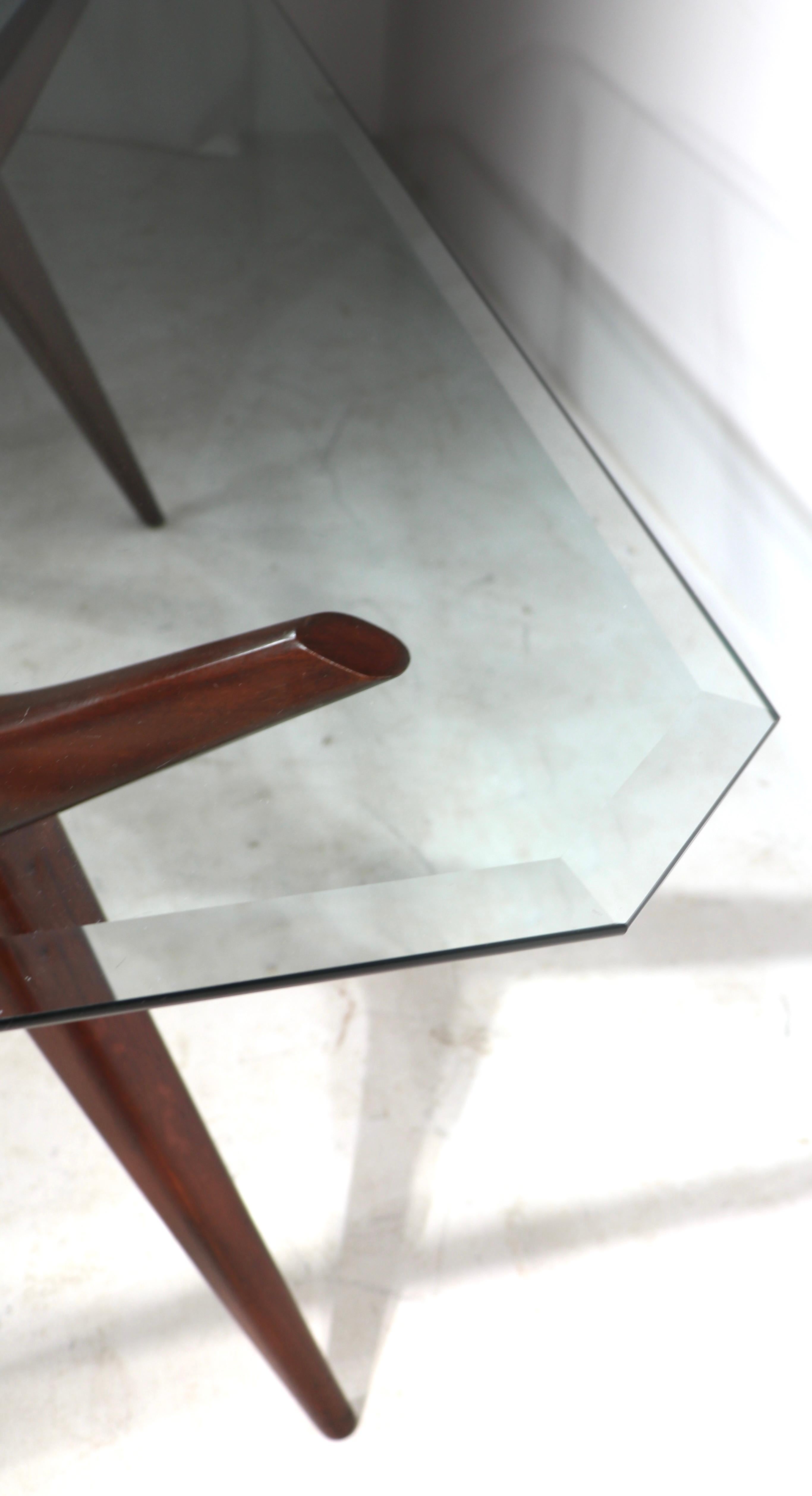 Sculptural Mid Century Dining Table of Cuban Mahogany and Plate Glass Ca. 1950's For Sale 2