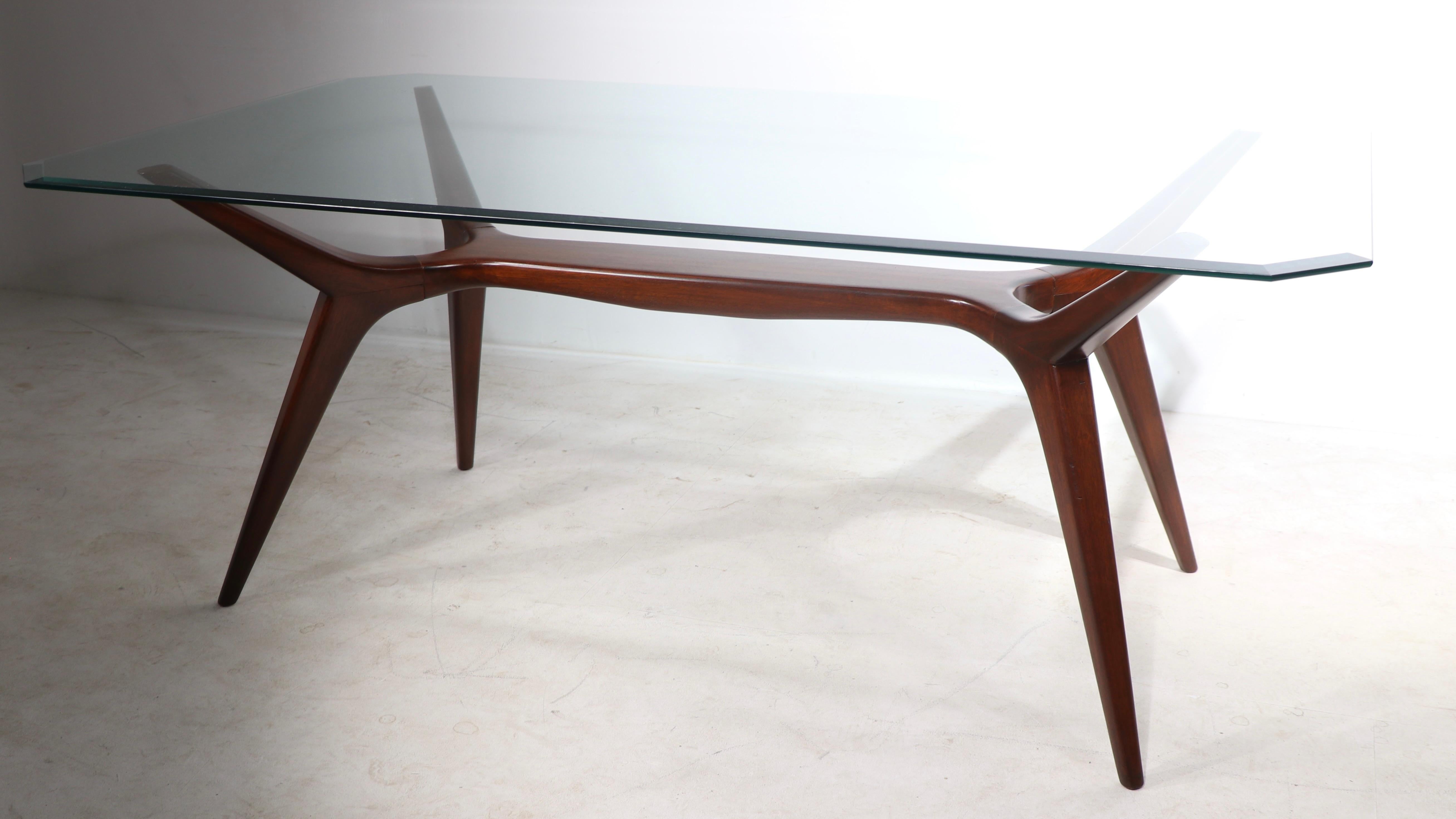 Sculptural Mid Century Dining Table of Cuban Mahogany and Plate Glass Ca. 1950's For Sale 3