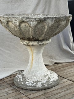Sculptural Mid-Century Fluted Concrete Garden Planter on Pedestal Base