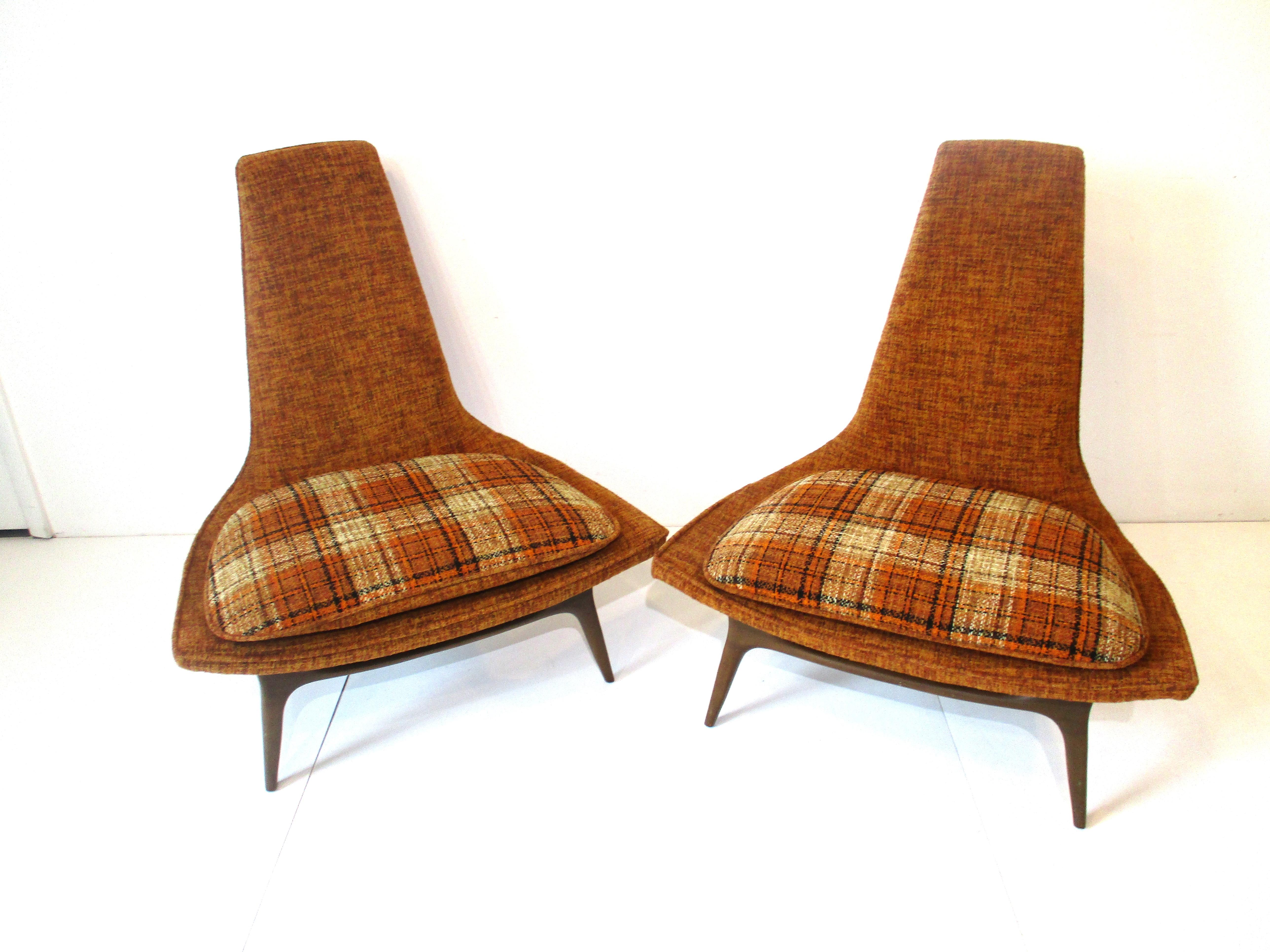 Mid-Century Modern Sculptural Midcentury High Back Slipper Lounge Chairs by Karpen of California
