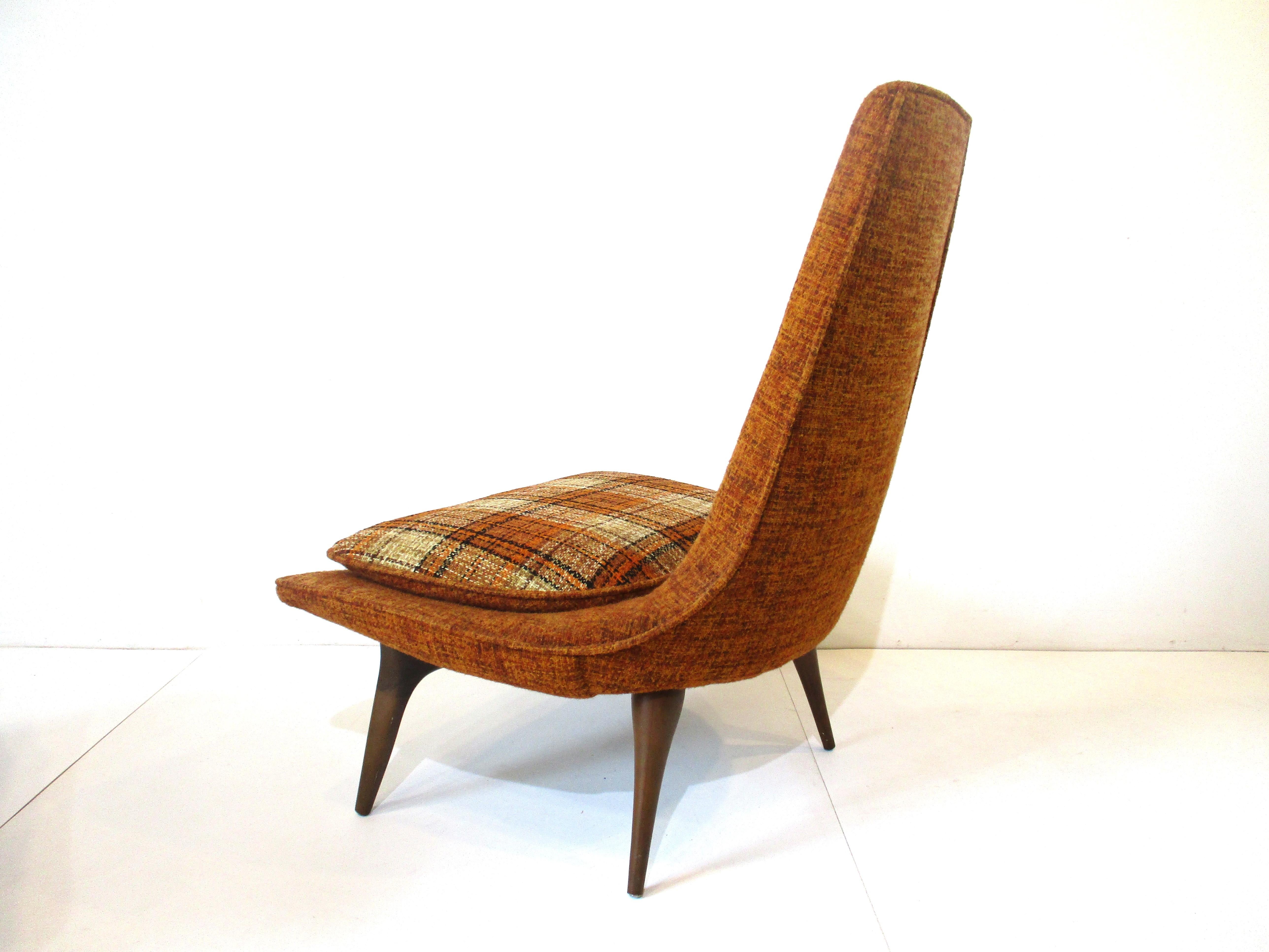 Upholstery Sculptural Midcentury High Back Slipper Lounge Chairs by Karpen of California
