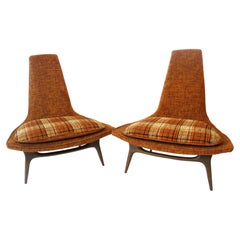 Sculptural Midcentury High Back Slipper Lounge Chairs by Karpen of California