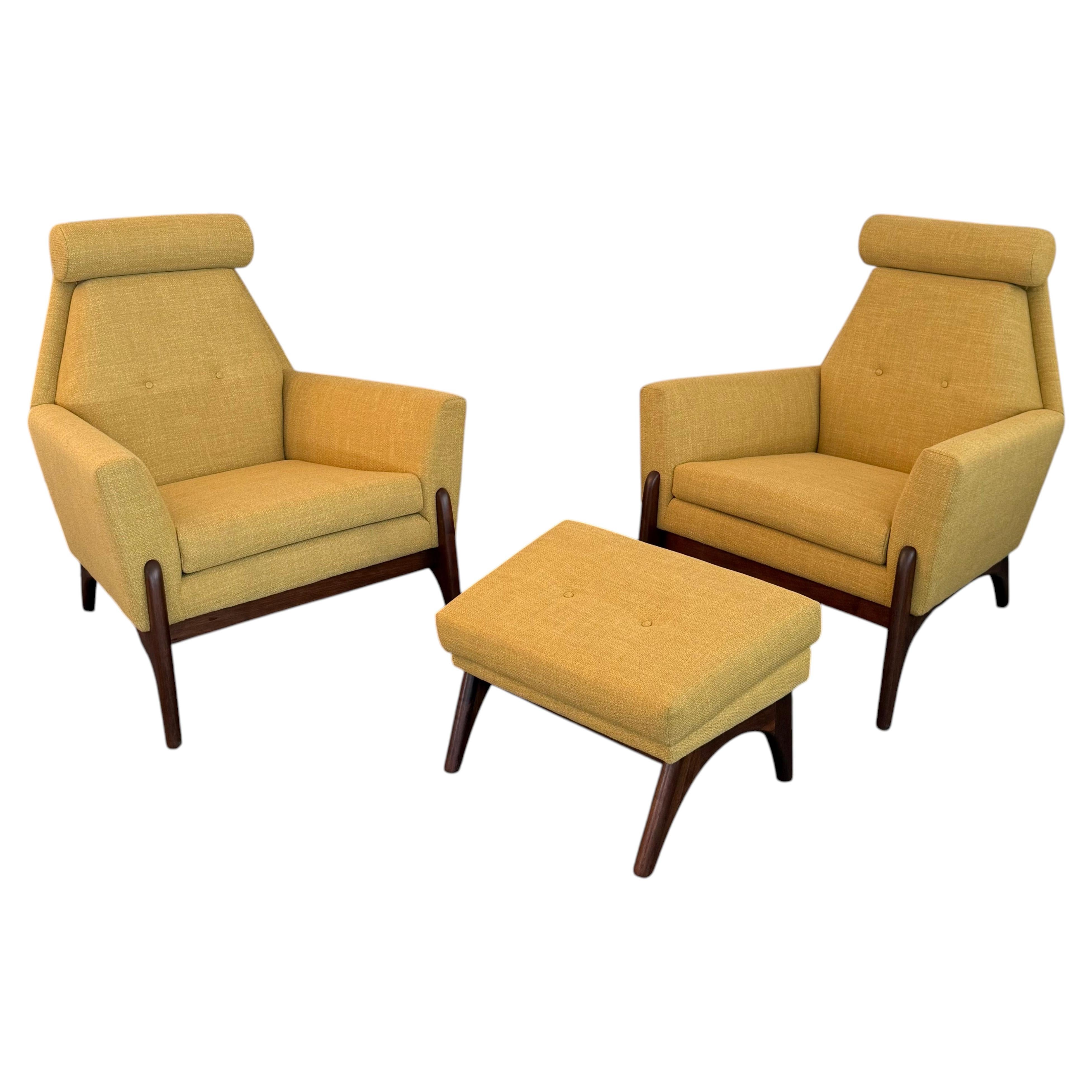 Sculptural Mid-Century Modern Adrian Pearsall Style High Back Lounge Chair Set For Sale