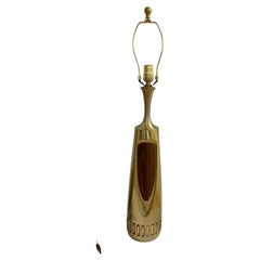 Sculptural Mid-Century Modern Brushed Brass and Walnut Wood Veneer Lamp, Laurel