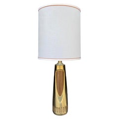 Sculptural Mid-Century Modern Brushed Brass and Walnut Wood Veneer Lamp, Laurel