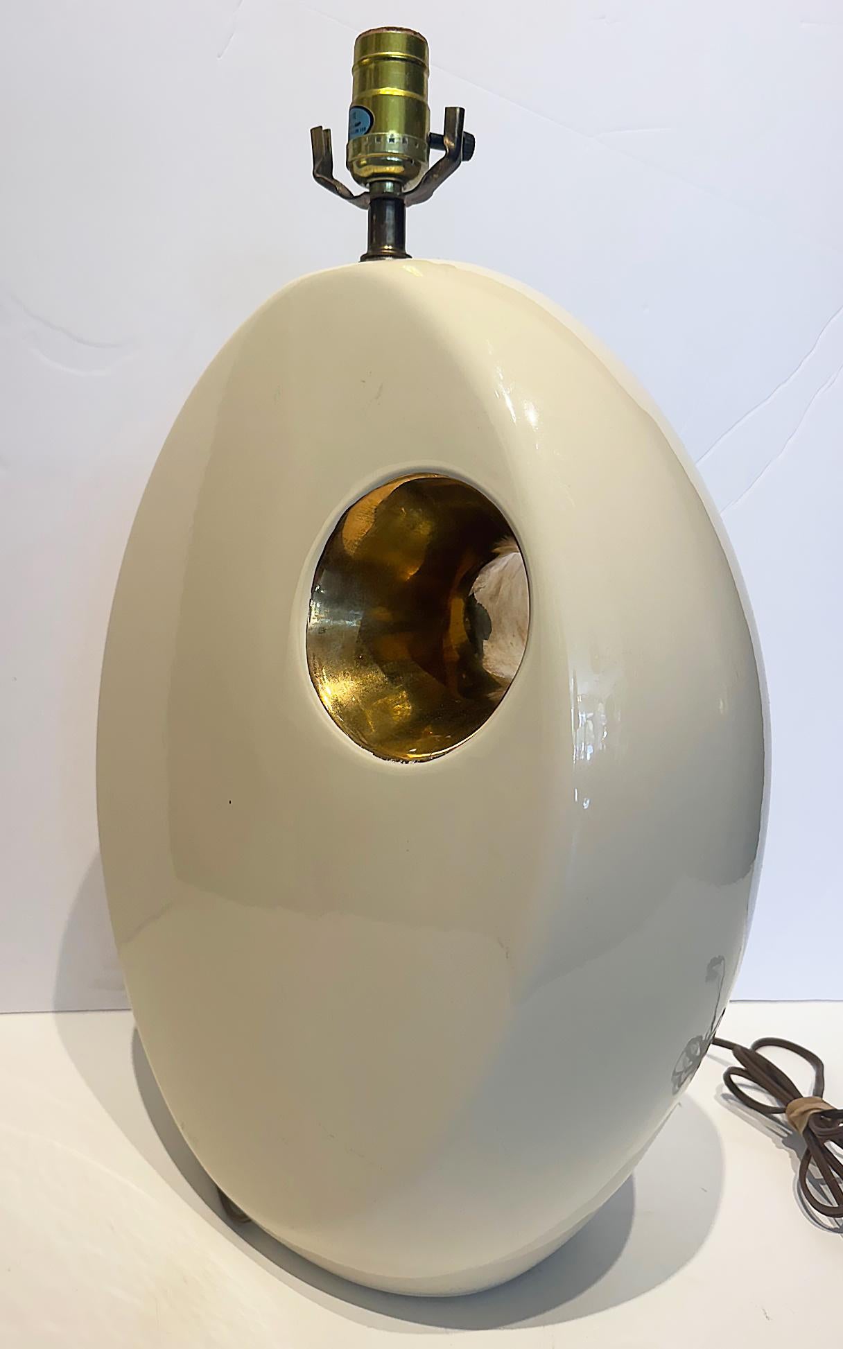 20th Century Sculptural Mid century Modern Ceramic Table Lamps with Gold Accents, Pair For Sale