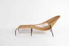 Sculptural Mid-Century Modern Chaise or Lounge with Woven Wicker on Iron Frame