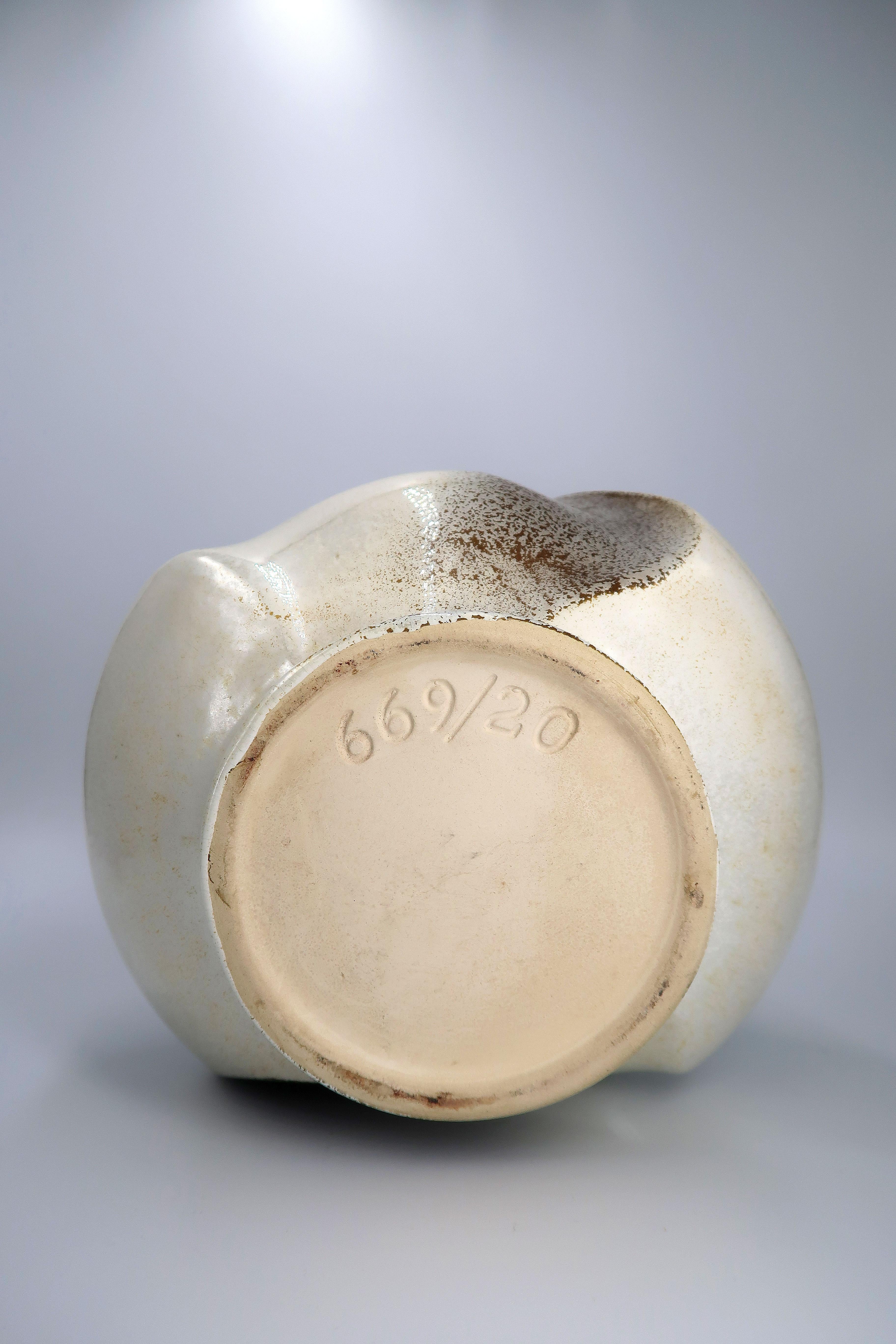 Sculptural Swirling Modernist Cream, Grey, Brown Ceramic Vase For Sale 6