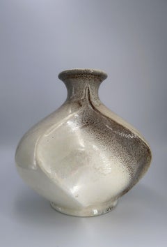 Sculptural Swirling Modernist Cream, Grey, Brown Ceramic Vase, 1970s