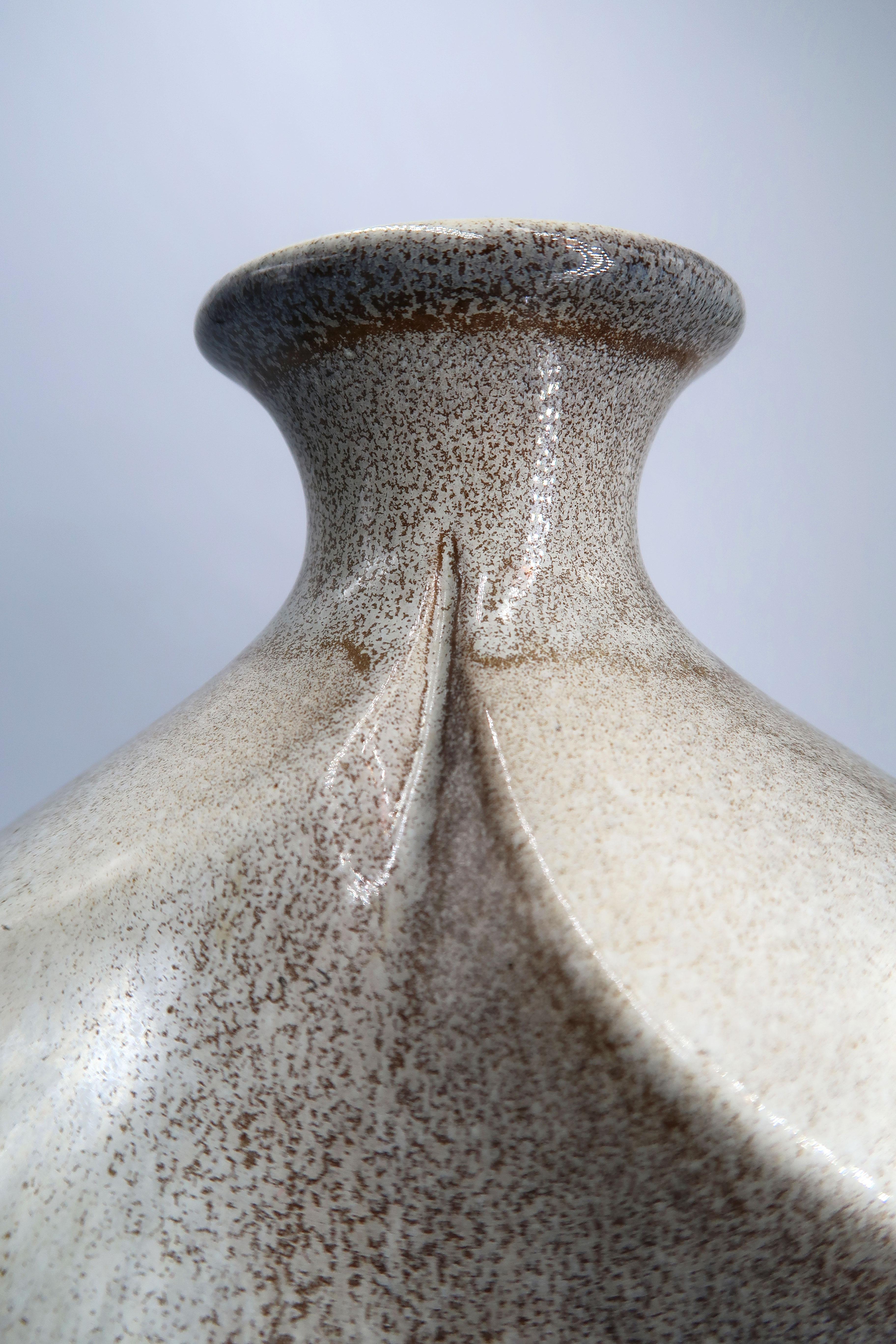 Sculptural Swirling Modernist Cream, Grey, Brown Ceramic Vase For Sale 2