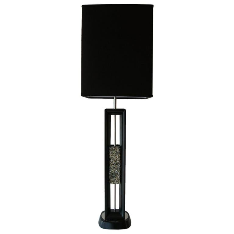 Danish Black Wood & Rose Quartz Tall Table or Desk Lamp Mid Century Modern For Sale