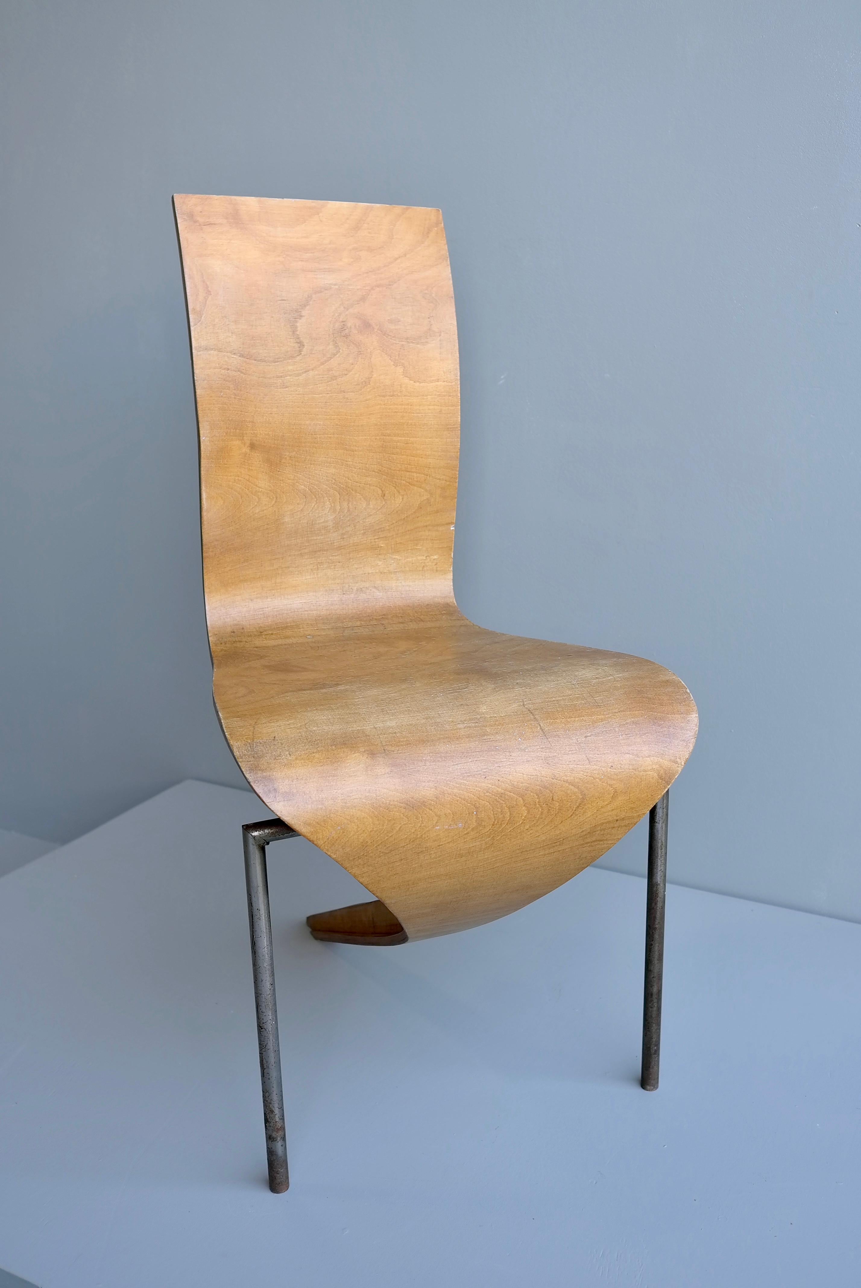 Late 20th Century Sculptural Mid-Century Modern French Side Chair, in Style of André Bloc For Sale