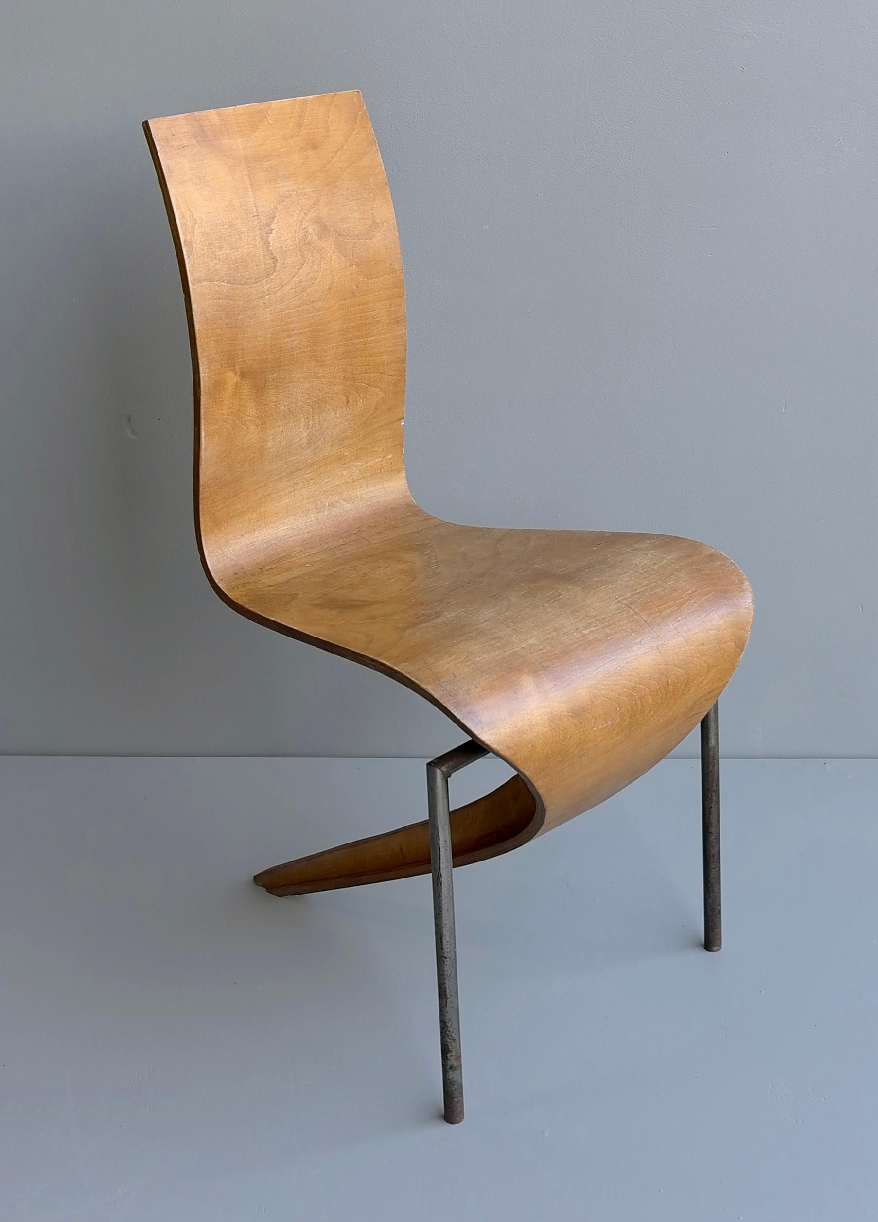 Steel Sculptural Mid-Century Modern French Side Chair, in Style of André Bloc For Sale