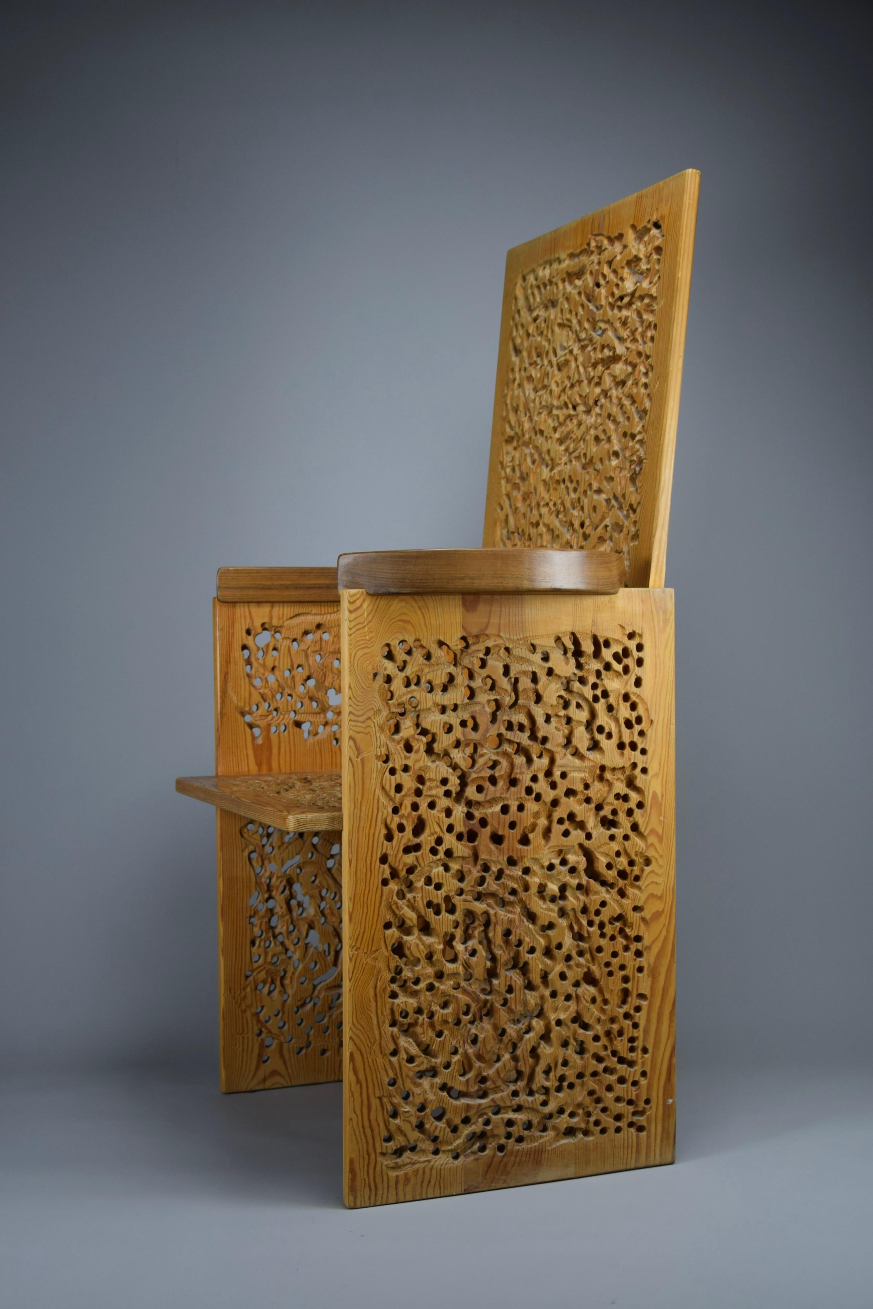 Late 20th Century Sculptural Mid-Century Modern Hand Carved Armchair by Urano Palma For Sale