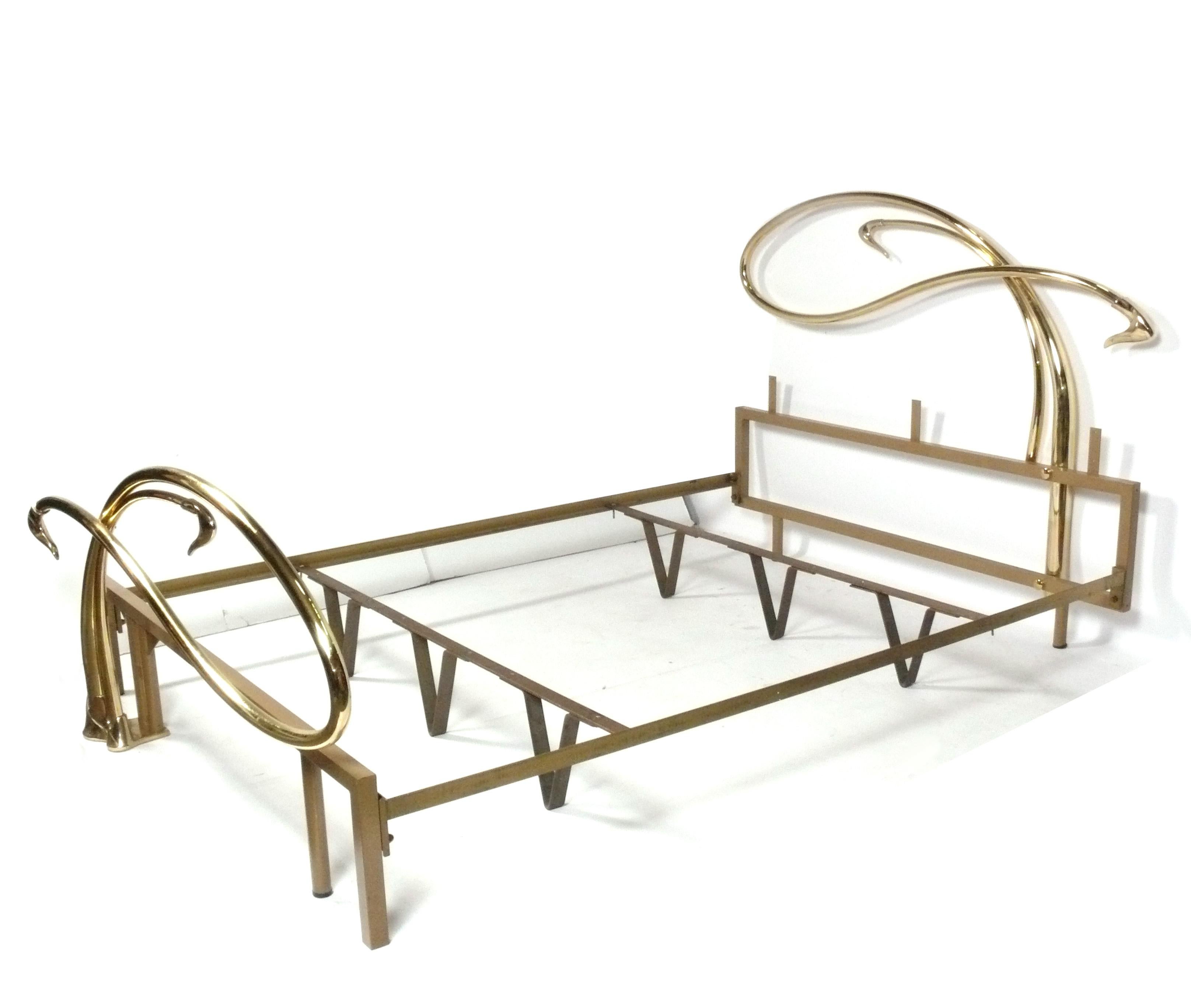 Sculptural Mid Century Modern Brass Bed, probably Italian, circa 1970s. It can accommodate a queen size mattress. Here are the detailed measurements:
47.5