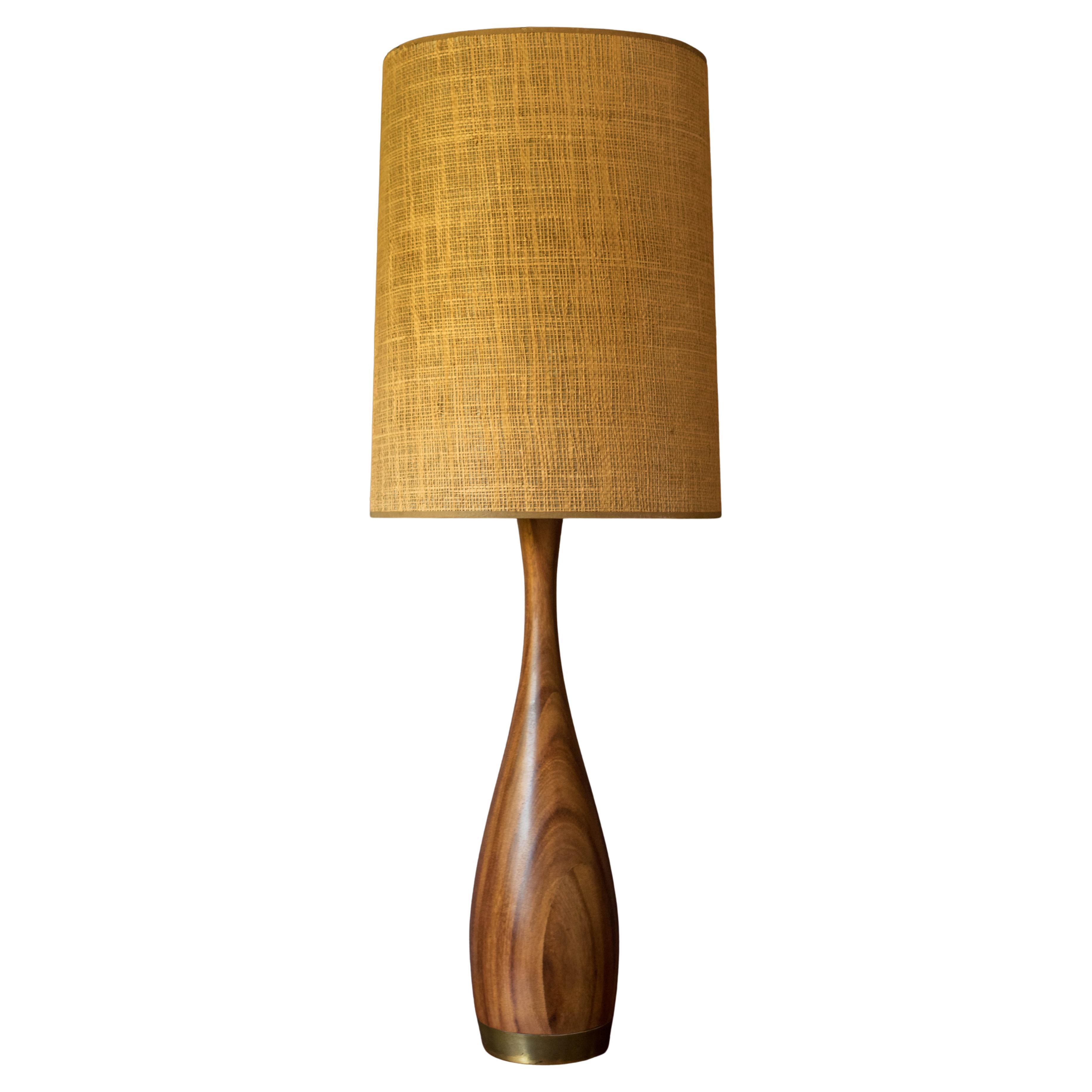 Sculptural Mid Century Modern Mahogany and Brass Accent Table Lamp