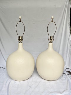 Sculptural Mid-Century Modern Organic Bulbous Round Ceramic Pottery Table Lamps