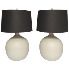 Sculptural Mid-Century Modern Organic Bulbous Round Ceramic Pottery Table Lamps 