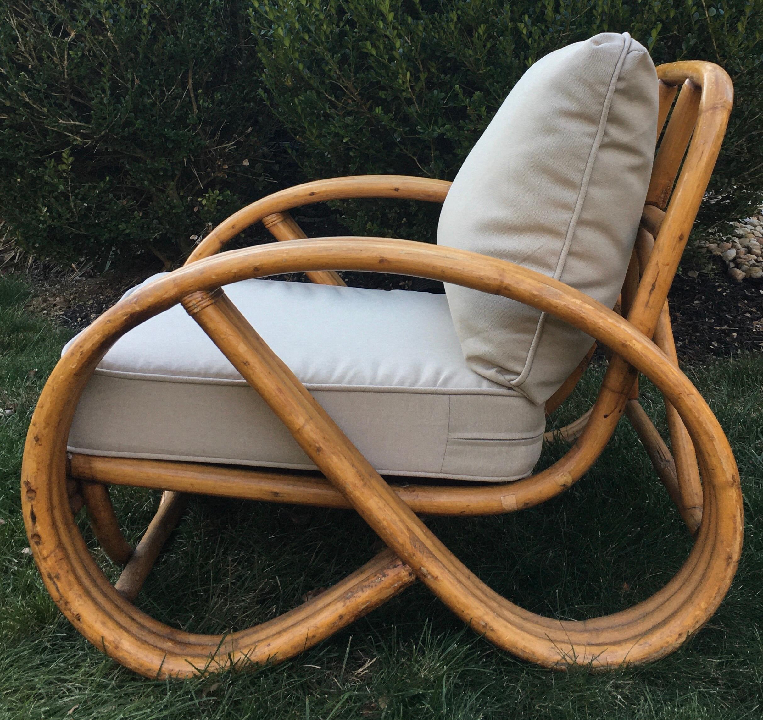 Mid-20th Century Sculptural Mid-Century Modern Rattan Pretzel Club Lounge Chair Paul Frankl Style