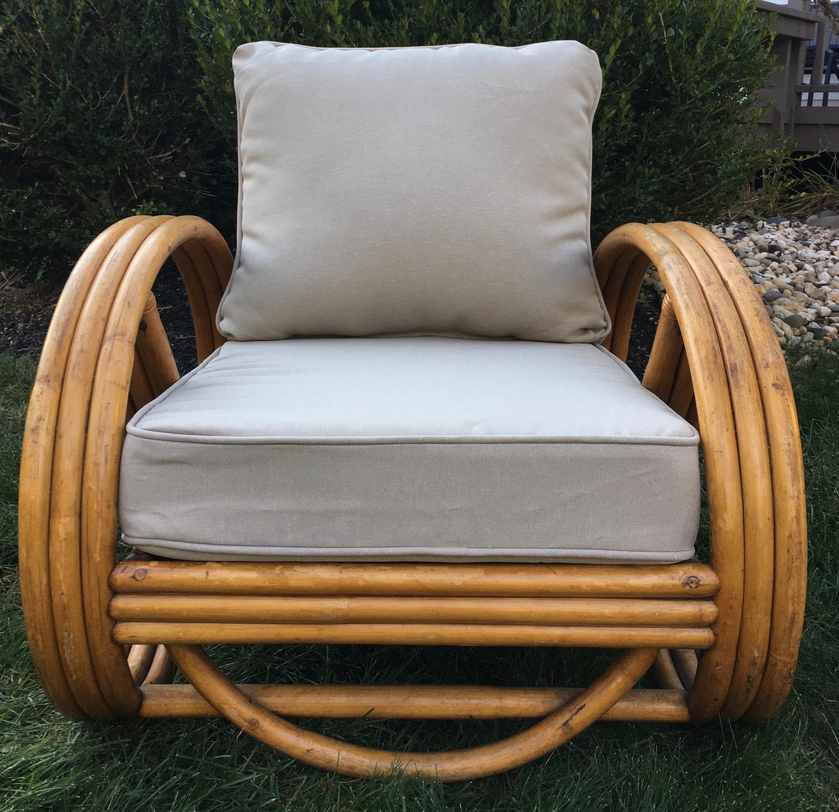 Upholstery Sculptural Mid-Century Modern Rattan Pretzel Club Lounge Chair Paul Frankl Style