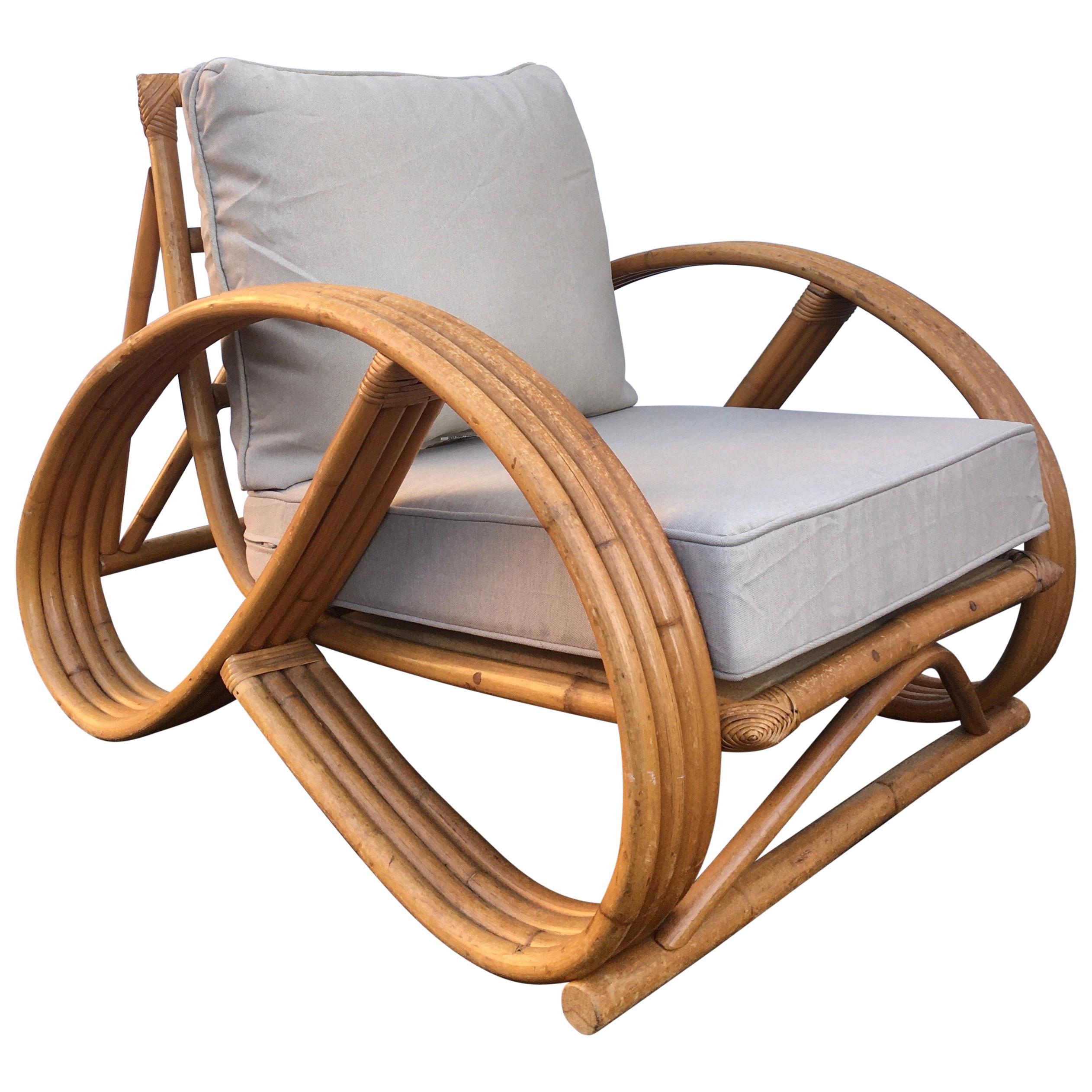Sculptural Mid-Century Modern Rattan Pretzel Club Lounge Chair Paul Frankl Style
