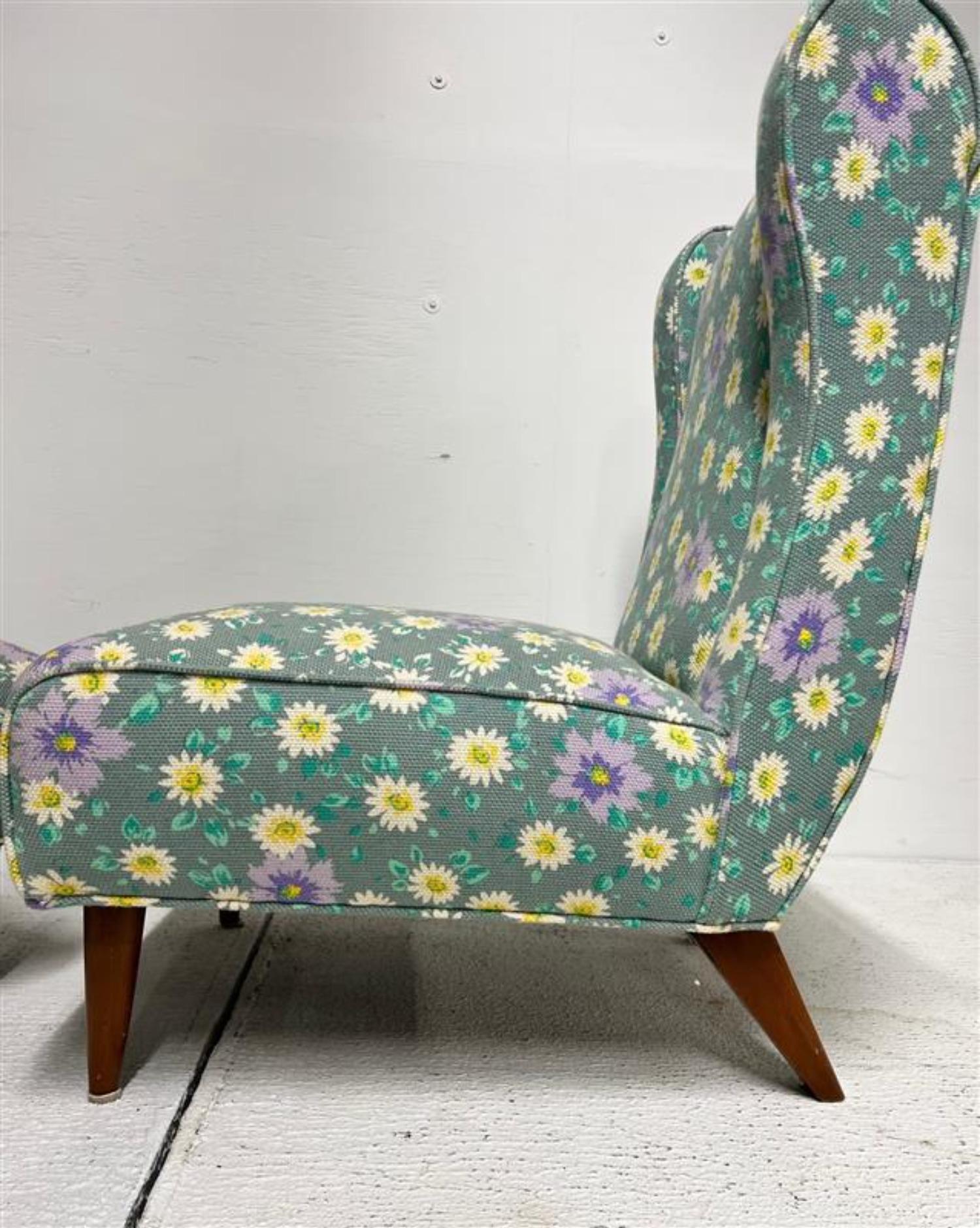 Fabric Sculptural Mid Century Modern Slipper Chairs For Sale