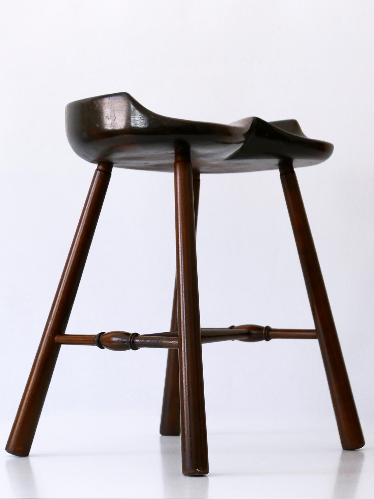 Sculptural Mid-Century Modern Solid Wood Stool Germany 1950s For Sale 5