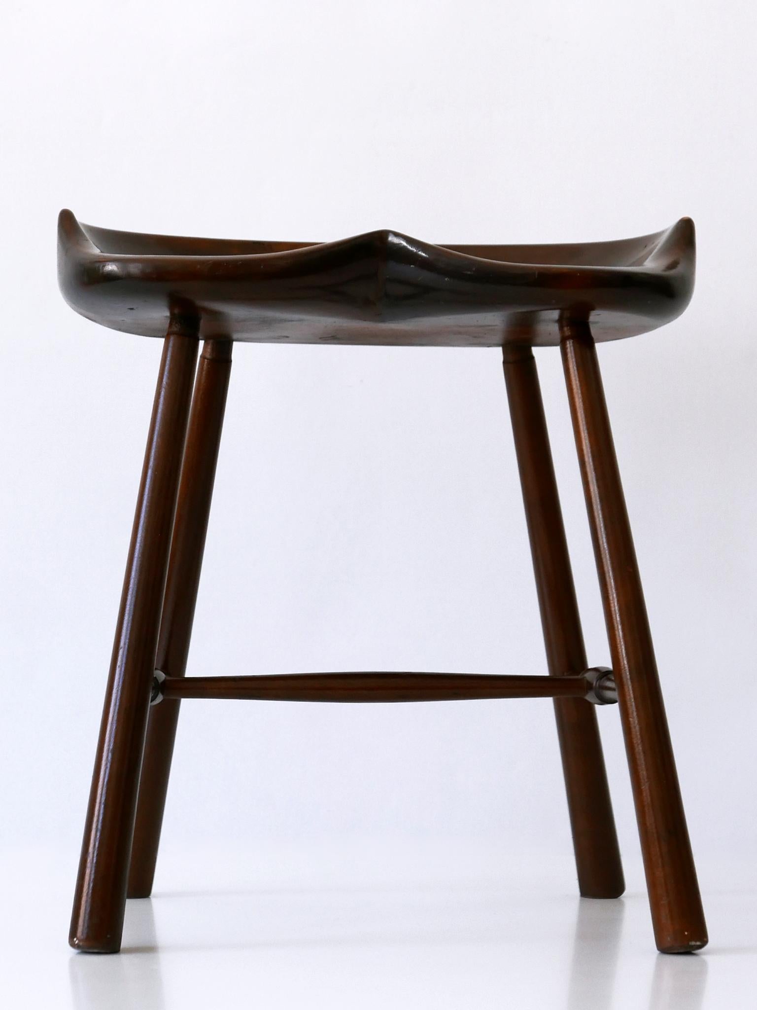 Carved Sculptural Mid-Century Modern Solid Wood Stool Germany 1950s For Sale