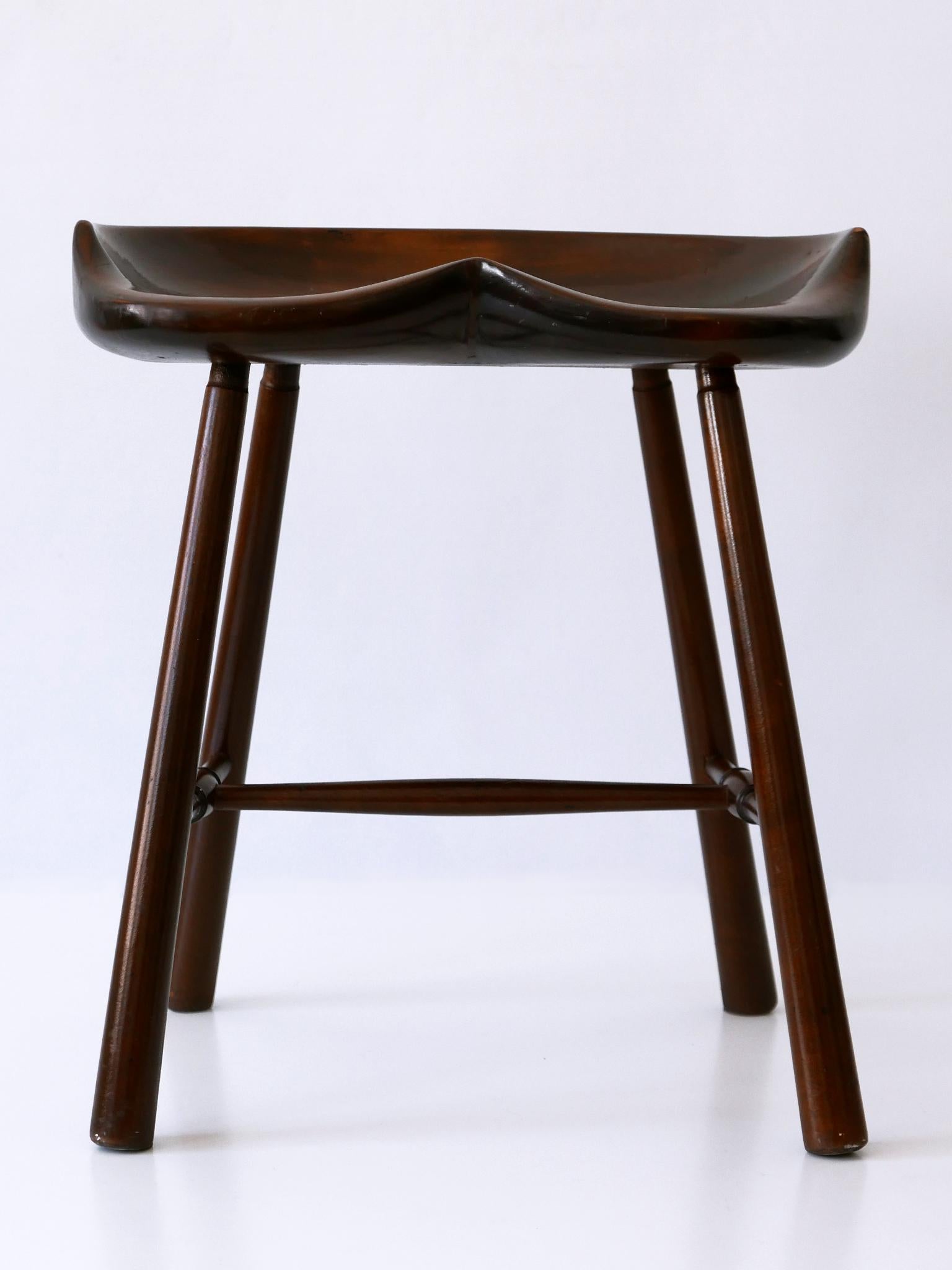 Sculptural Mid-Century Modern Solid Wood Stool Germany 1950s In Good Condition For Sale In Munich, DE