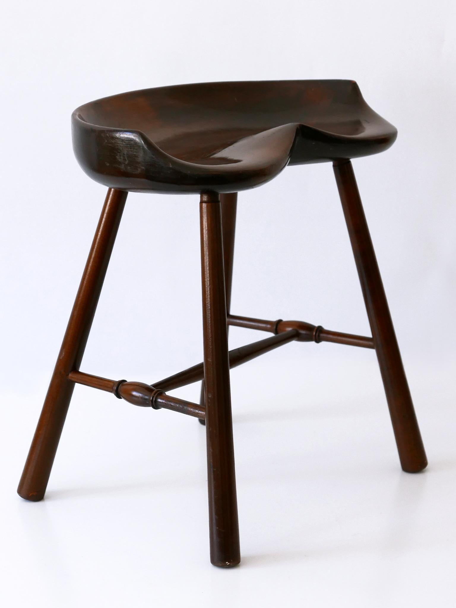 Sculptural Mid-Century Modern Solid Wood Stool Germany 1950s For Sale 2