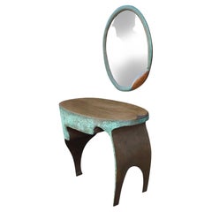 Sculptural Mid-Century Modern Studio Made Copper Console Table, Vanity or Desk