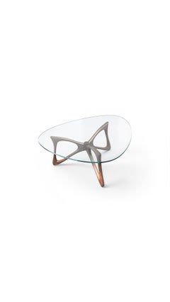 Table basse papillon sculpturale en noyer et verre, moderne du milieu du siècle dernier
