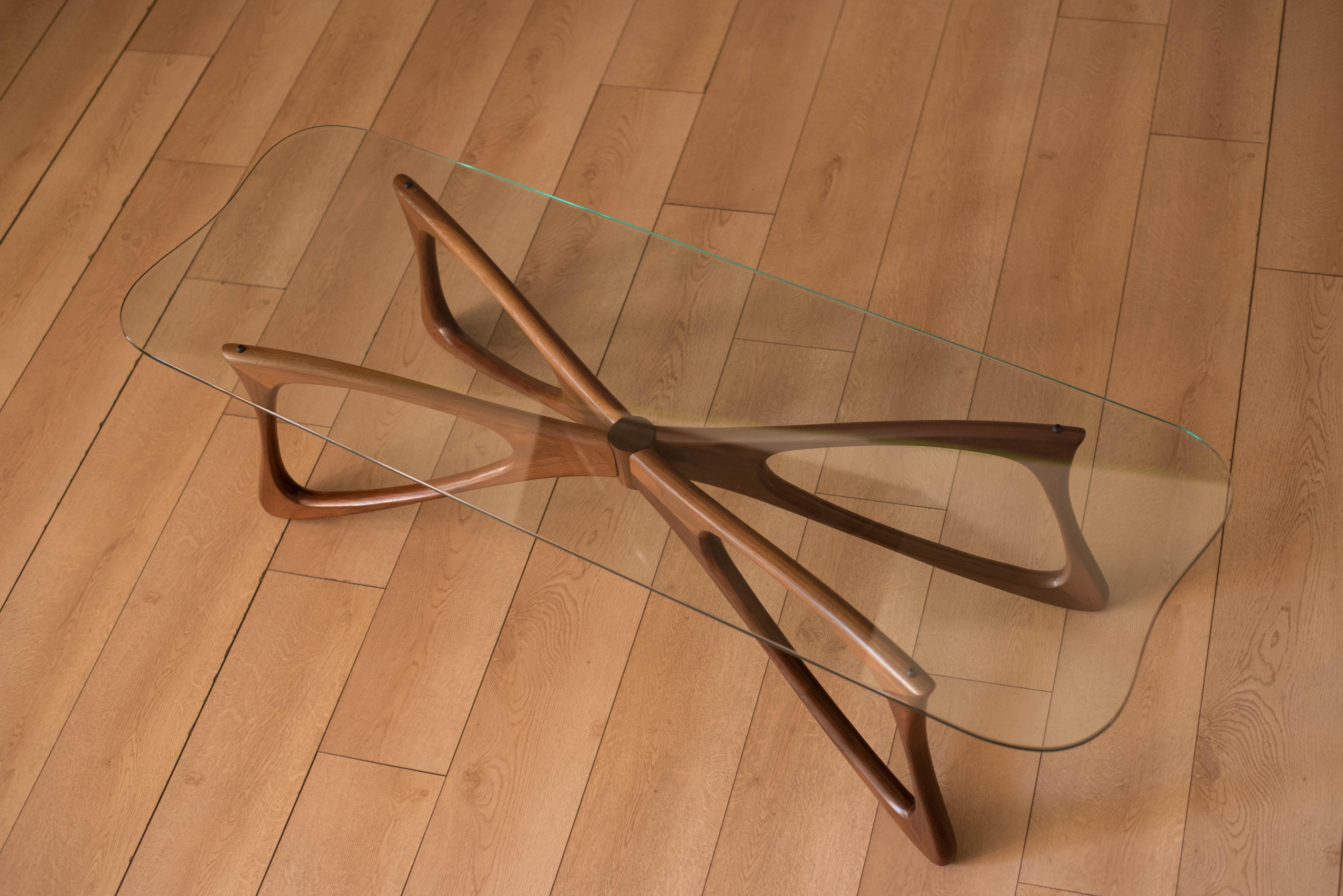 Sculptural Mid Century Modern Walnut and Glass Butterfly Coffee Table 1
