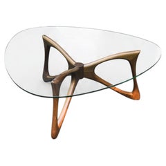 Table basse papillon sculpturale en noyer et verre, moderne du milieu du siècle dernier