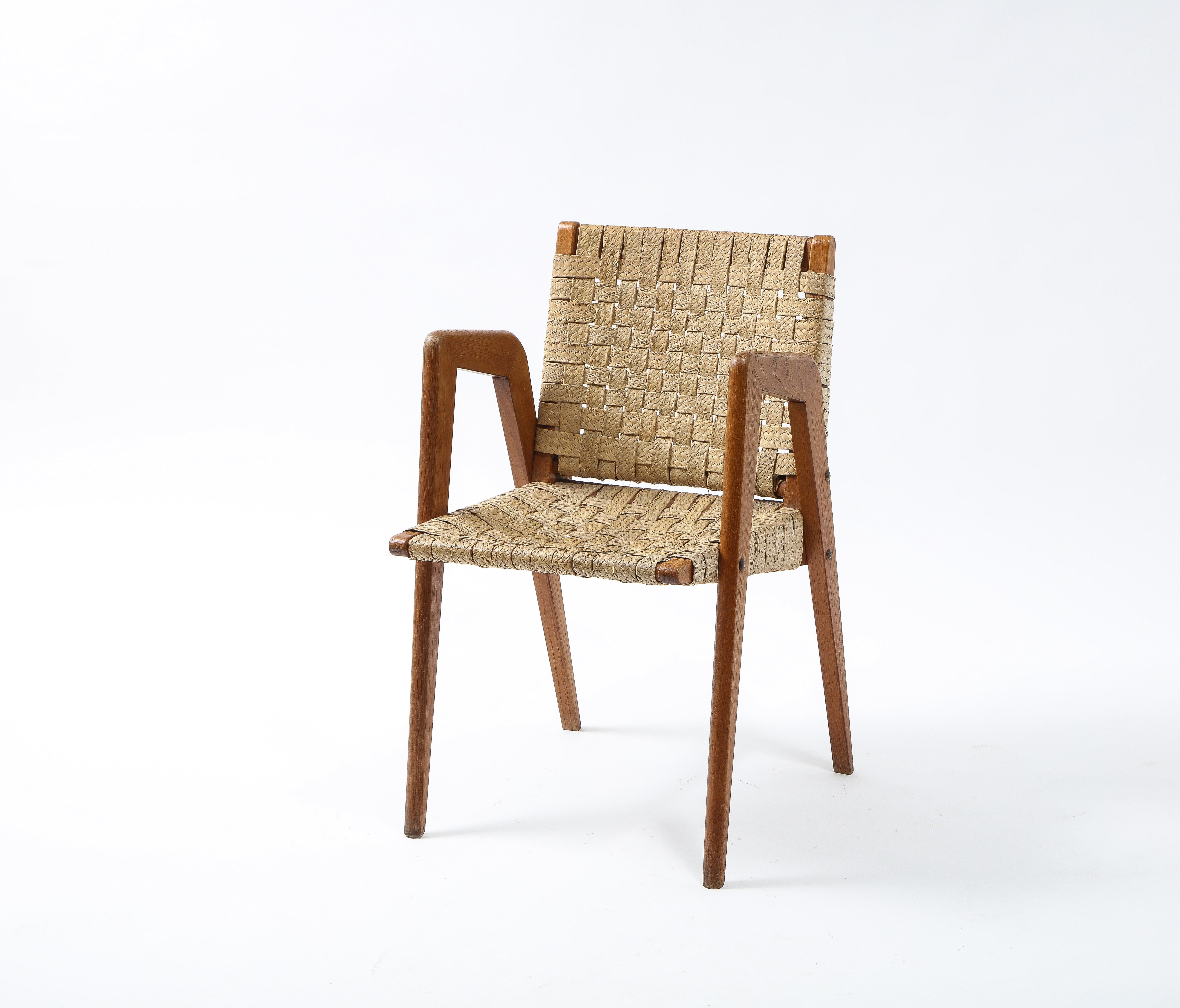 Mid-Century Modern Sculptural Mid-Century Rattan and Teak Side Chair, France 1960's
