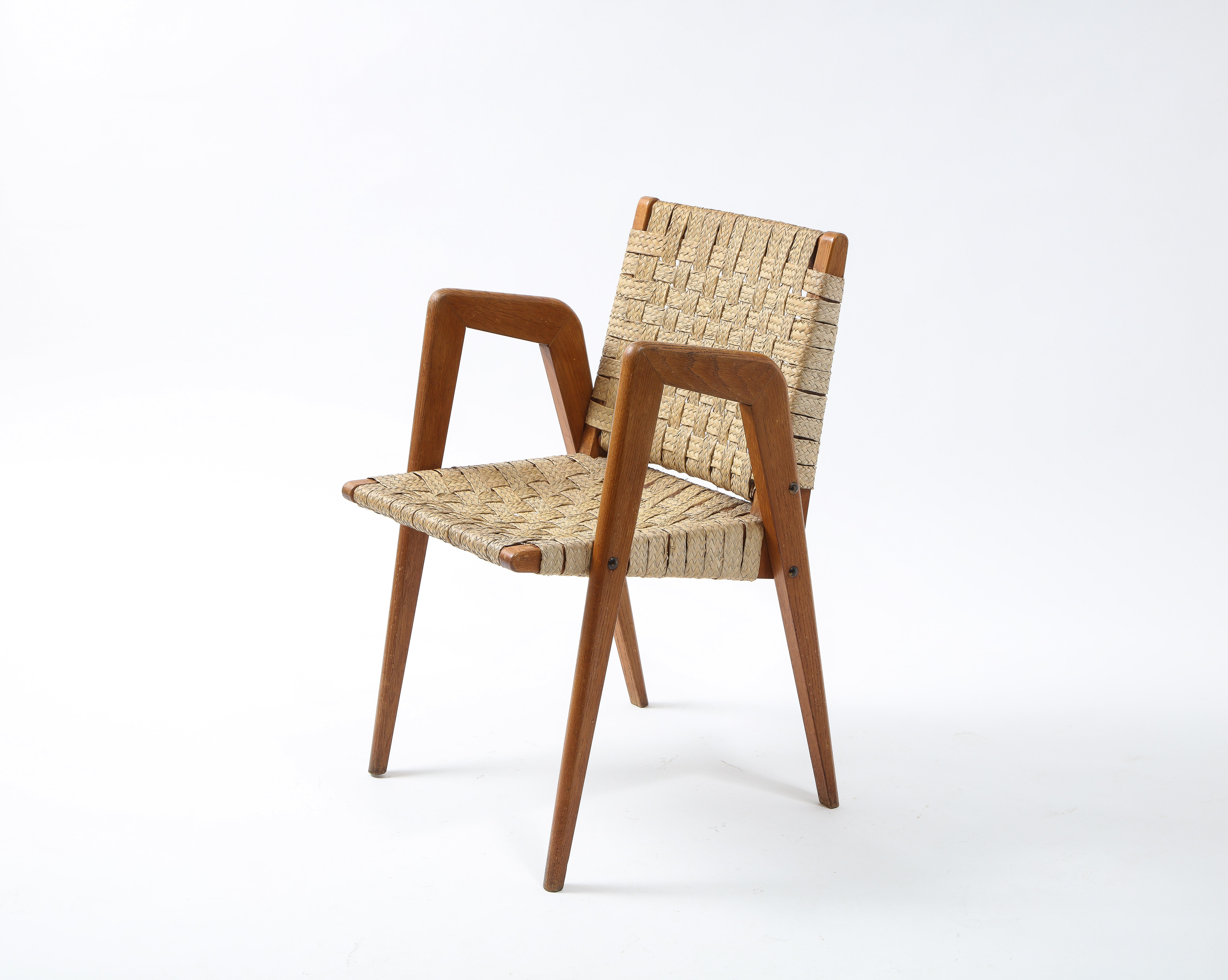 French Sculptural Mid-Century Rattan and Teak Side Chair, France 1960's
