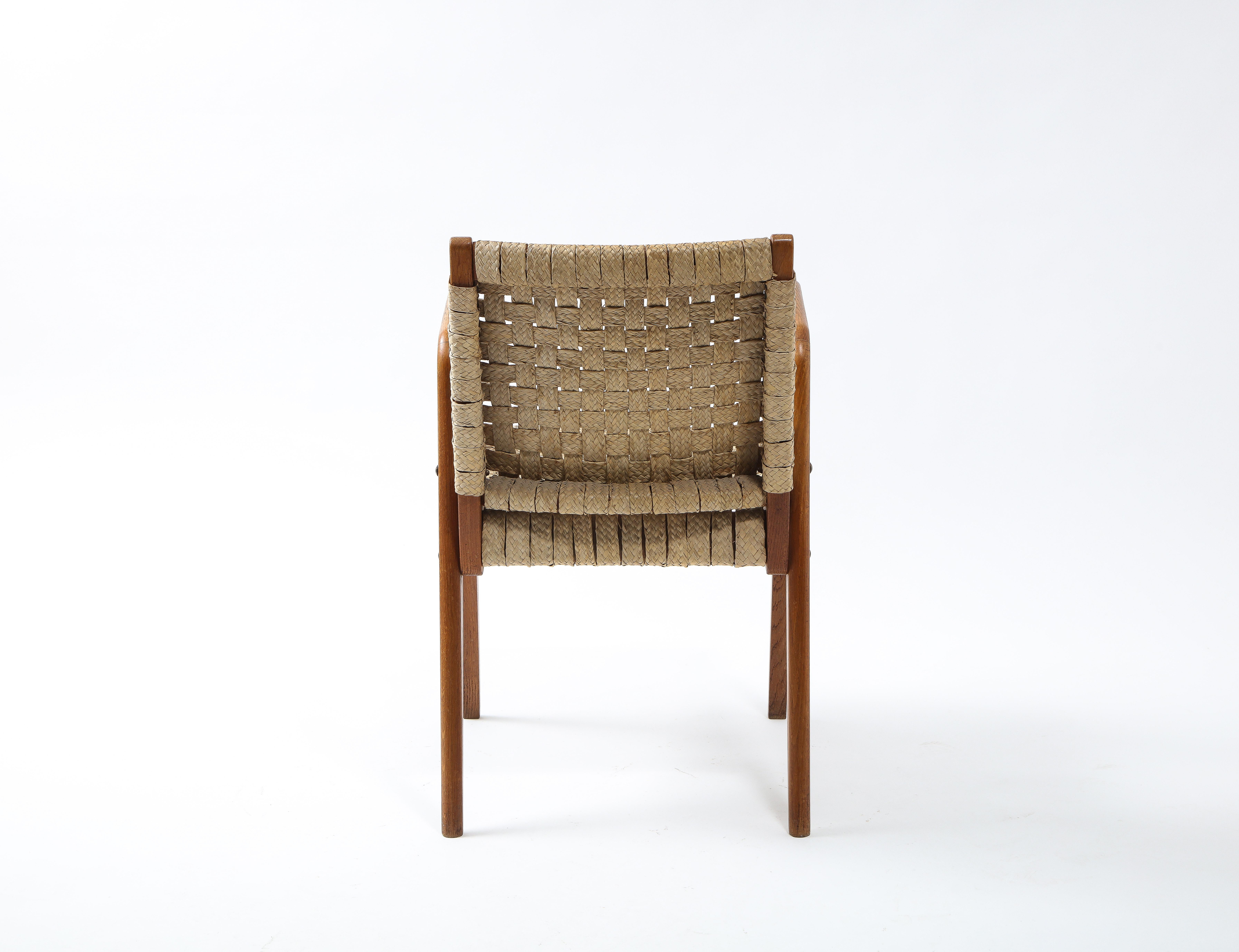 Sculptural Mid-Century Rattan and Teak Side Chair, France 1960's 1