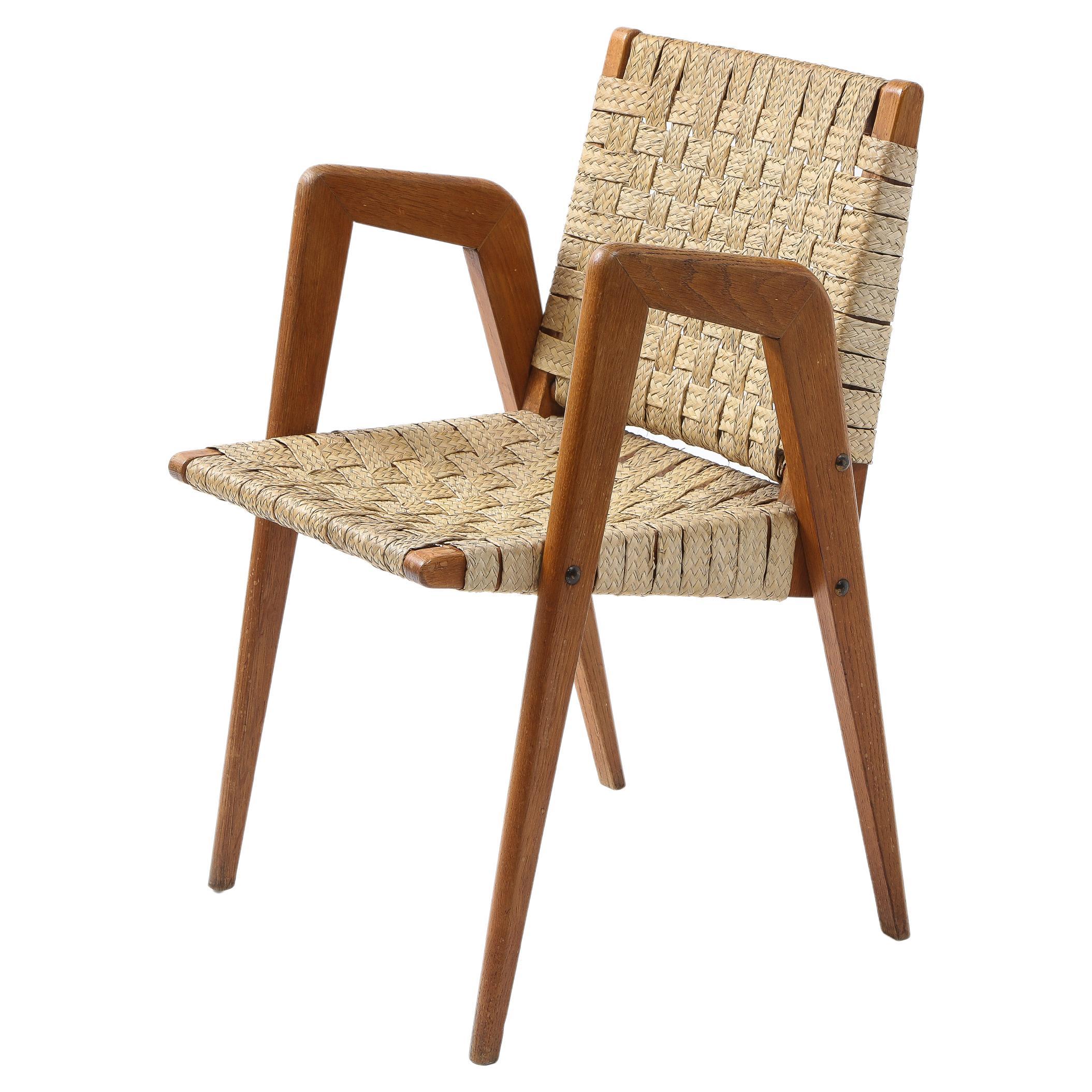 Sculptural Mid-Century Rattan and Teak Side Chair, France 1960's