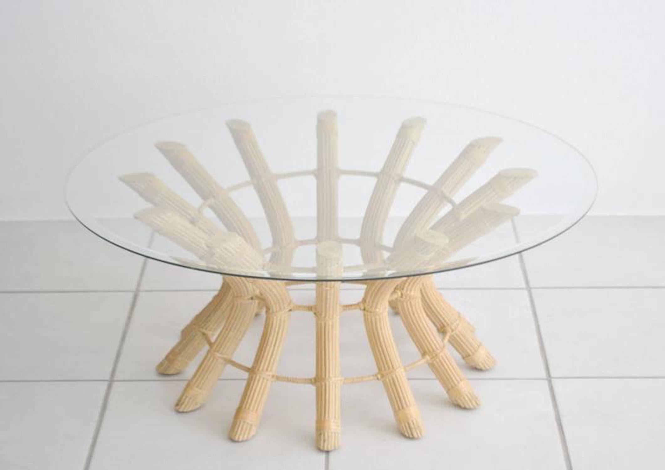 American Sculptural Midcentury Rattan Cocktail Table For Sale