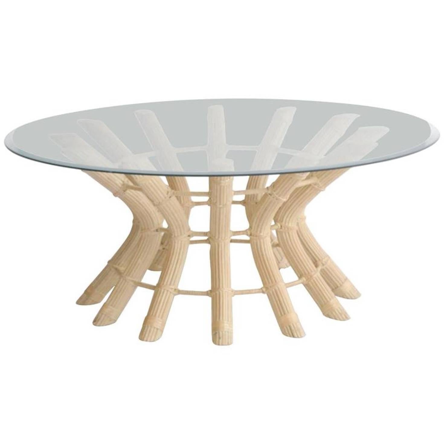 Leather Sculptural Midcentury Rattan Cocktail Table For Sale