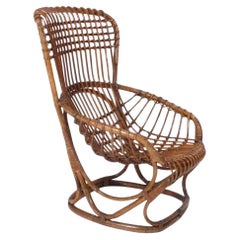 Silla de salón escultural de ratán de mediados de siglo al estilo de Franco Albini