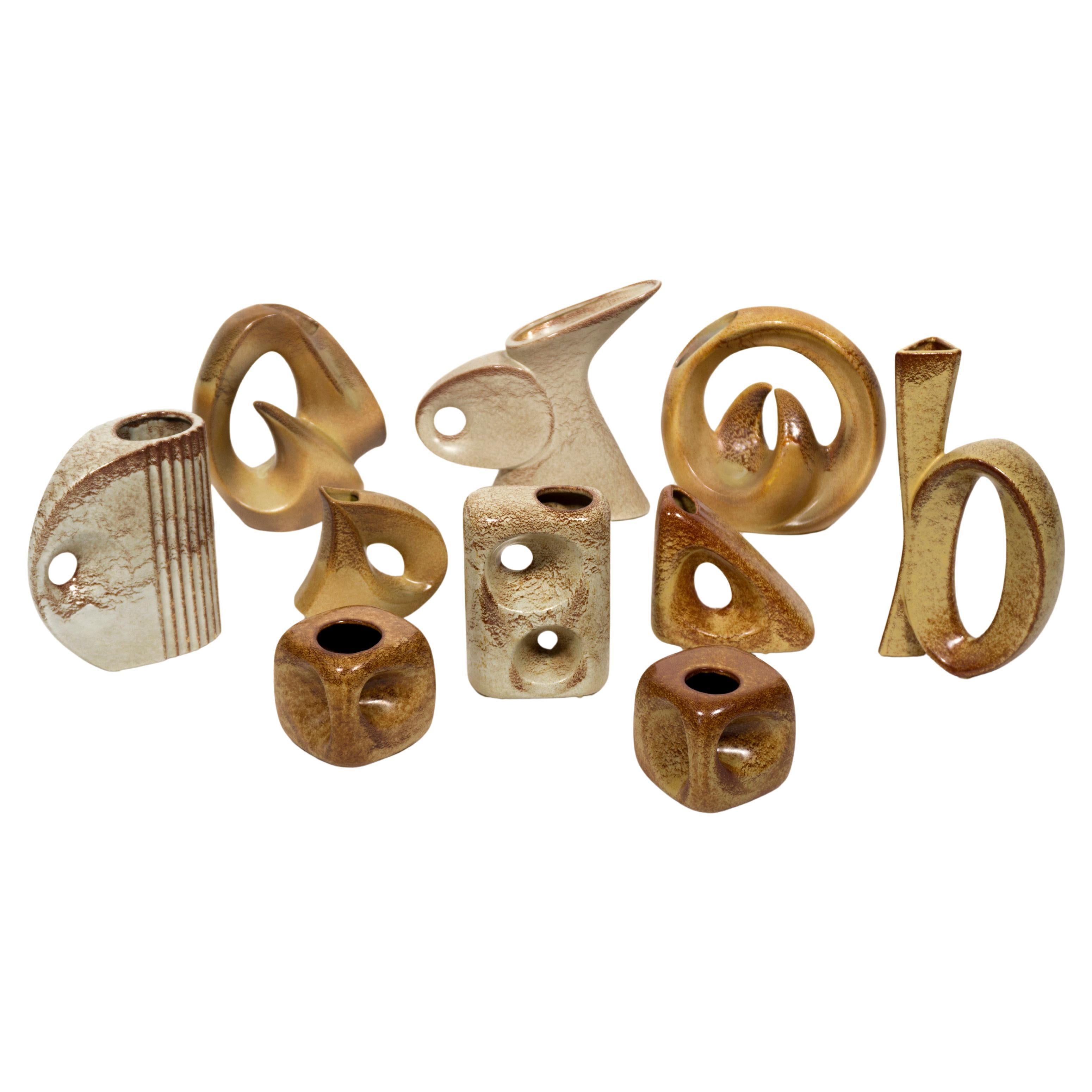 Conjunto escultórico de mediados de siglo de 10 jarrones Bertoncello Roberto Rigon, Italia Años 60