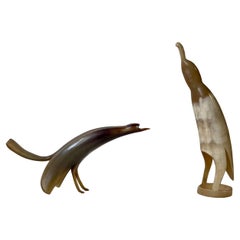 Sculptural Mid-Century stylized birds carved from Steer Horn, 1960s