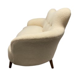 Sculptural Midcentury Italian Sofa in Faux Lambswool