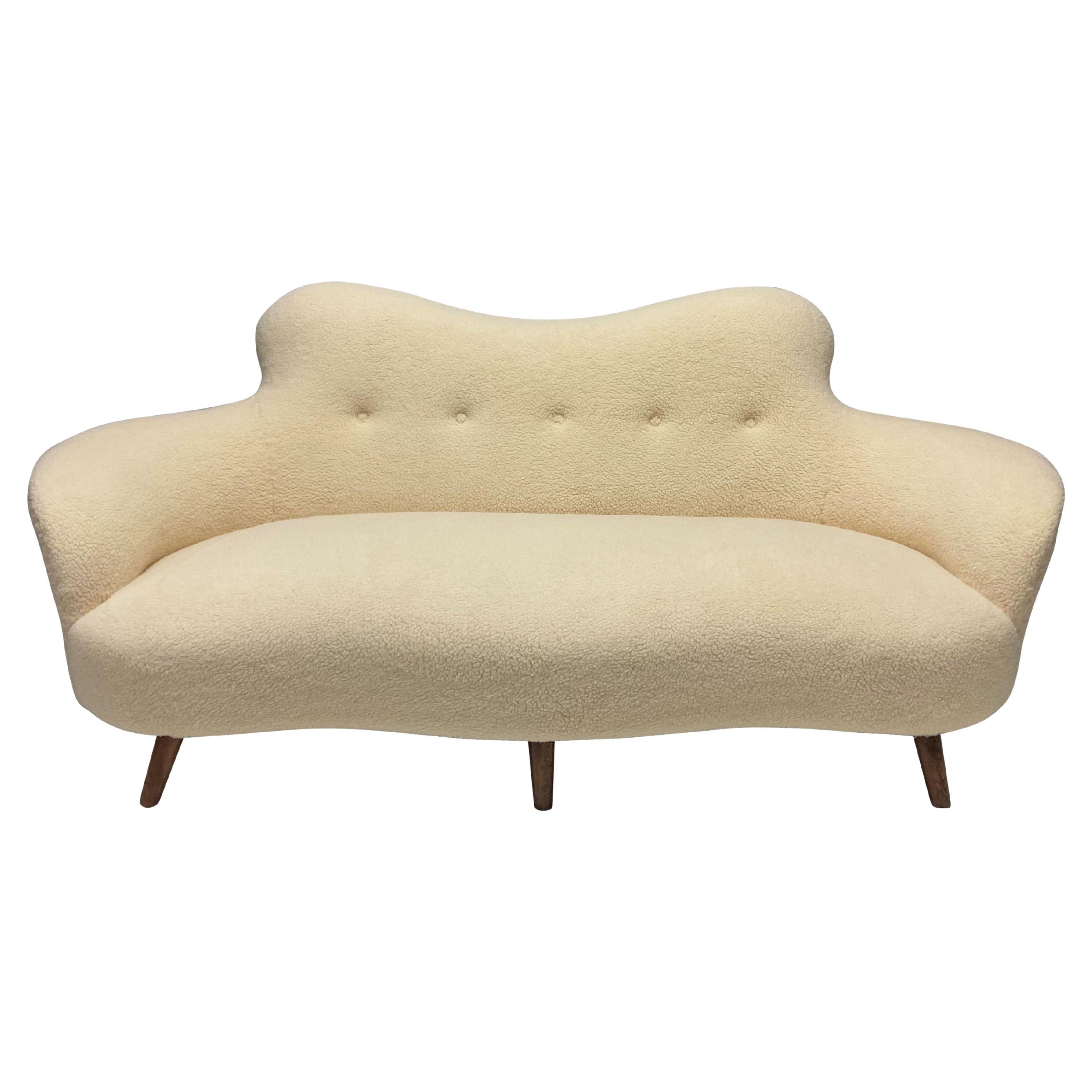 Sculptural Midcentury Italian Sofa in Faux Lambswool For Sale