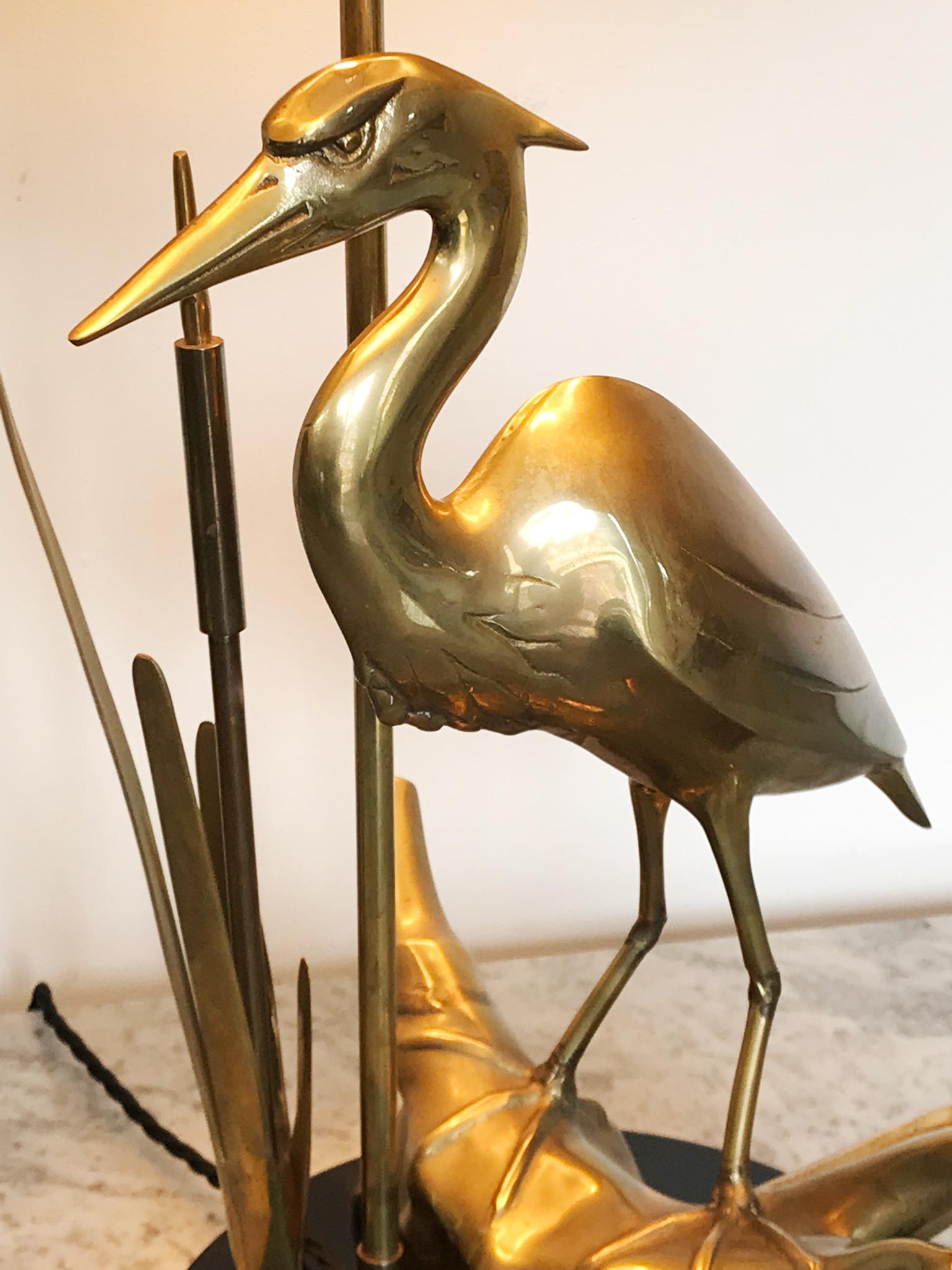 MIDCENTURY SCULPTURAL LAMP in Brass with Heron 1969 Hollywood Regency Style In Good Condition In Somerton, GB