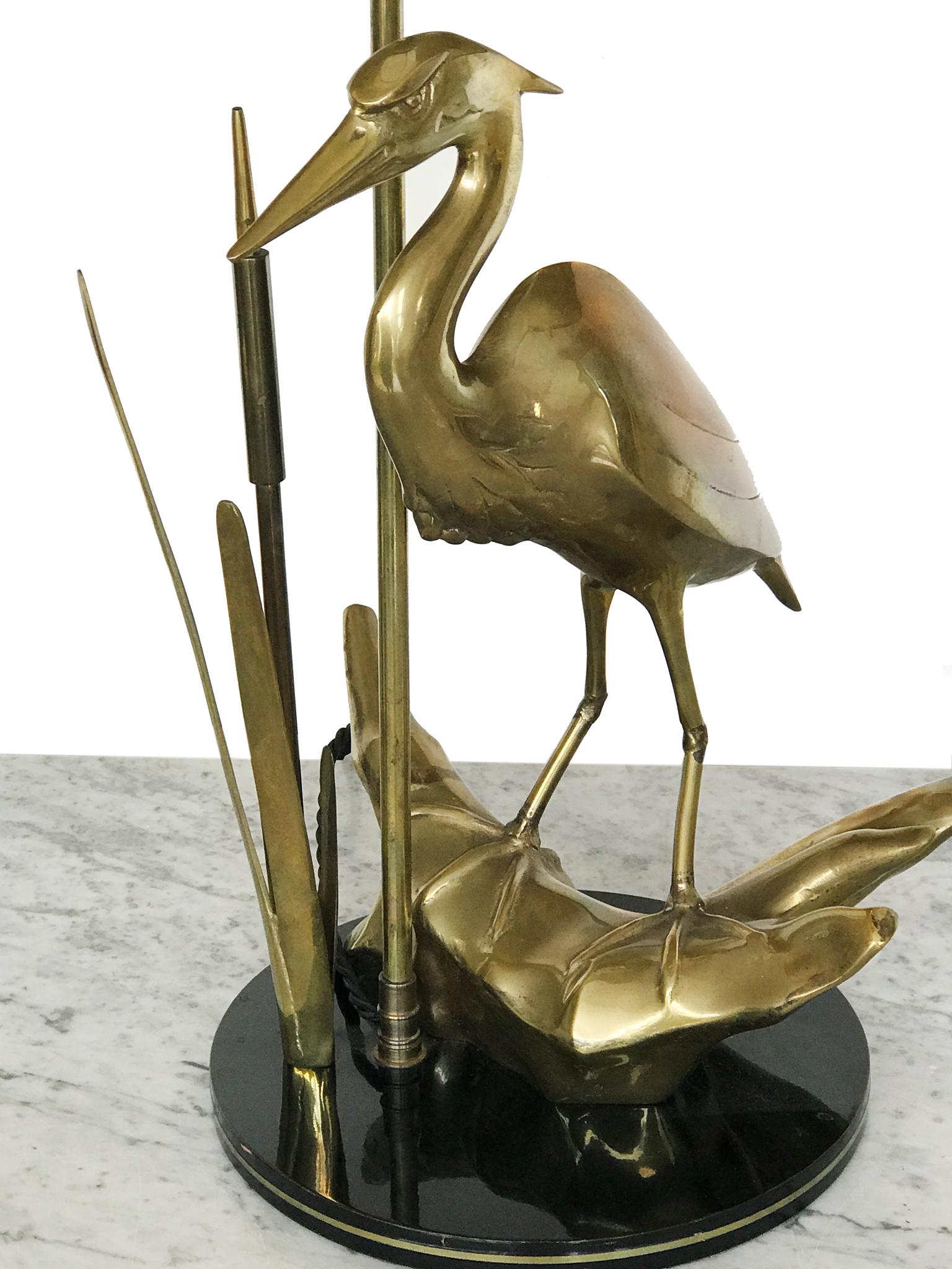 MIDCENTURY SCULPTURAL LAMP in Brass with Heron 1969 Hollywood Regency Style 1
