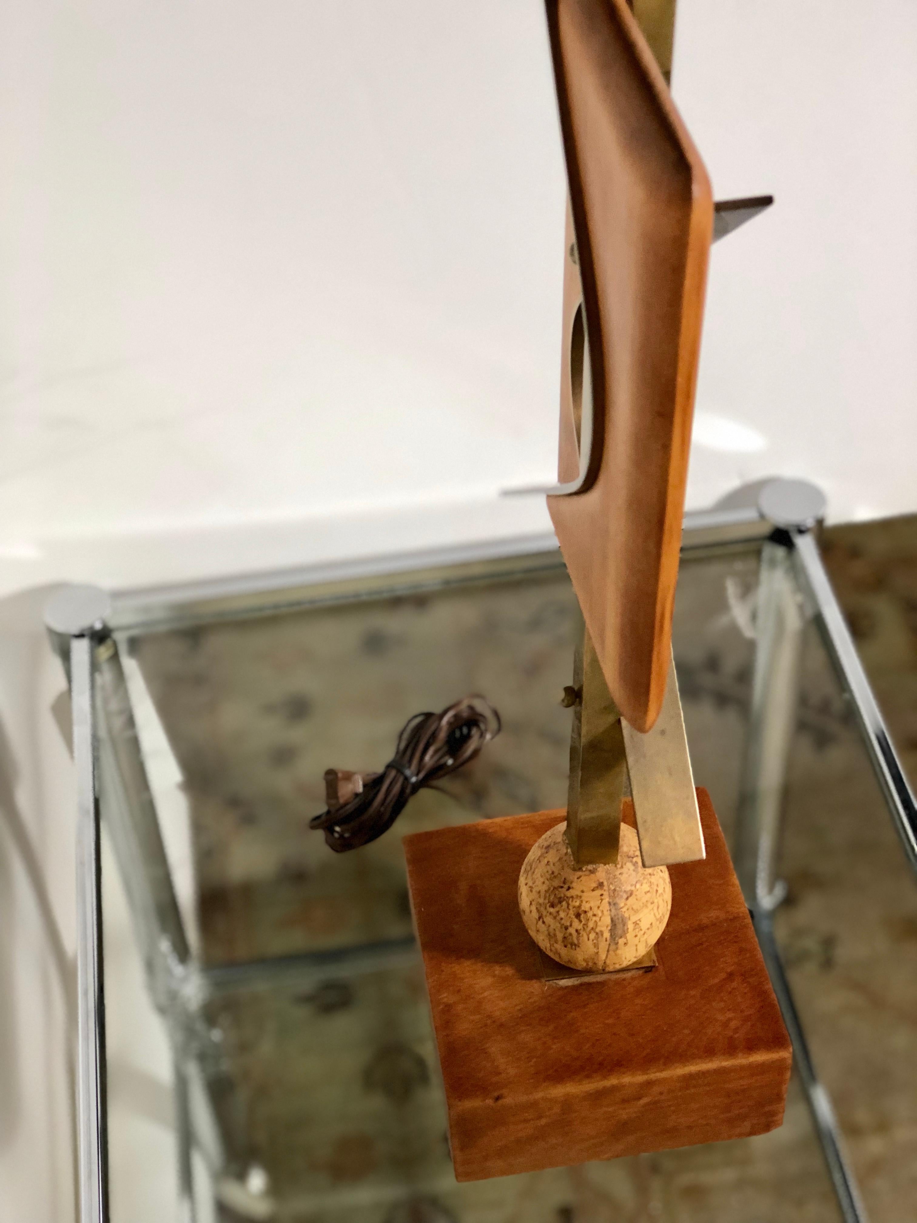 Sculptural Midcentury Lamp of Walnut, Brass, and Cork 1
