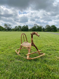 Sculptural Mid-Century Modern Italian Wicker Rattan Rocking Horse, Franco Albini